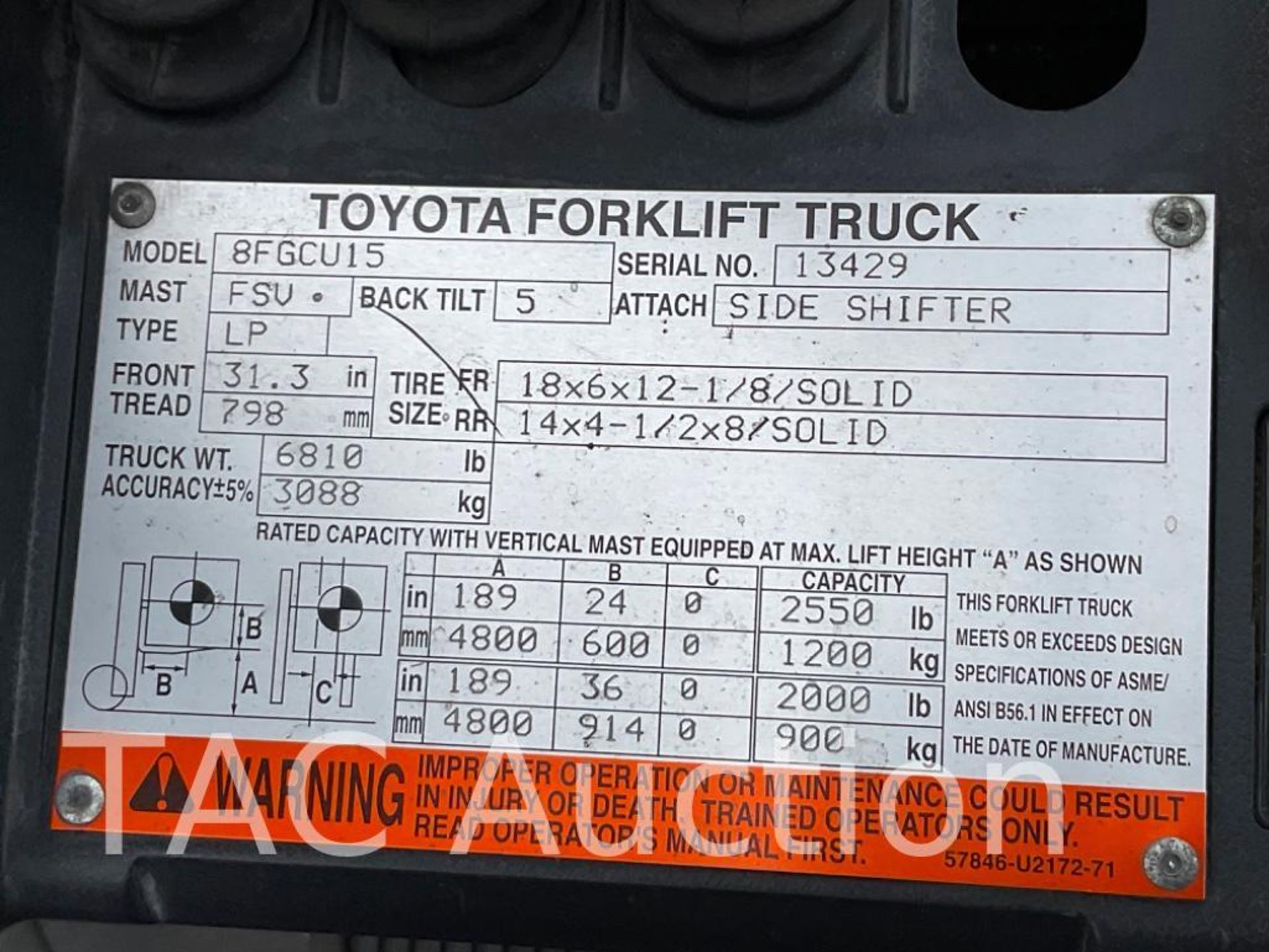 Toyota 8FGCU15 3,000lb Forklift - Bild 15 aus 15