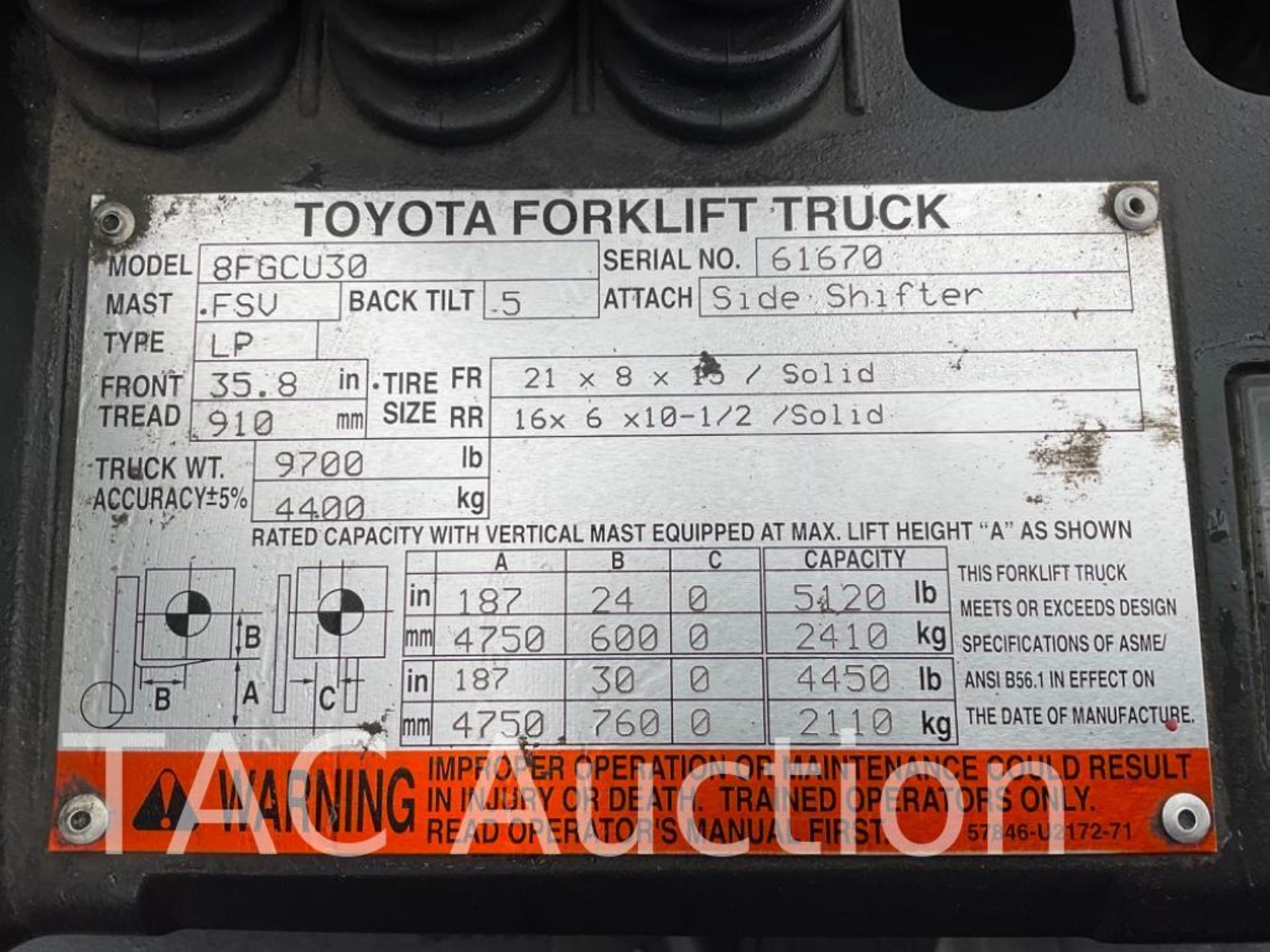 2014 Toyota 8FGCU30 5000lb Forklift - Bild 31 aus 31