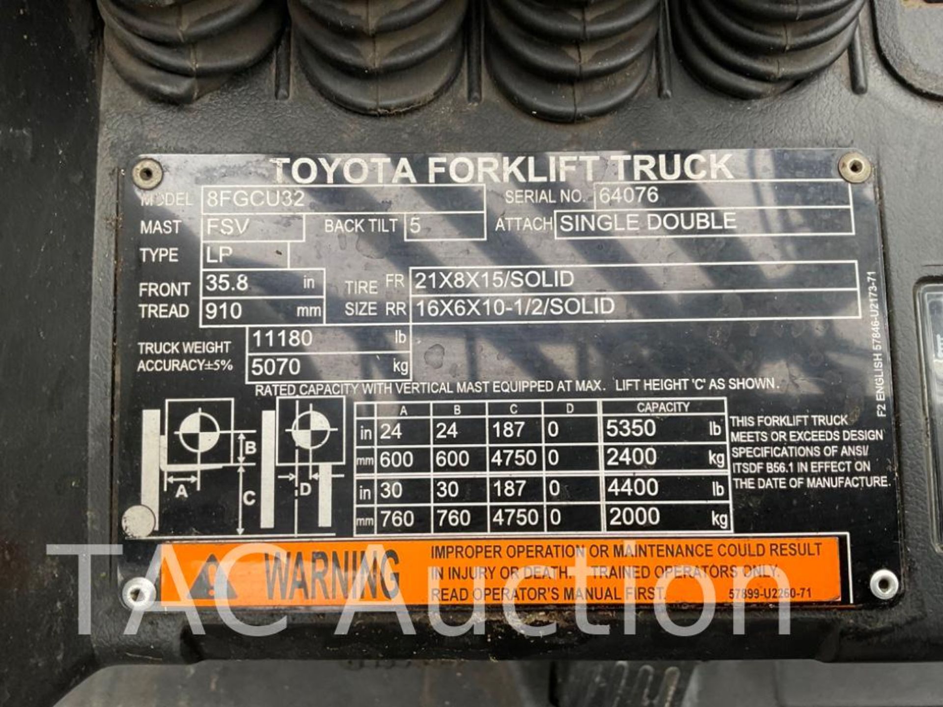 2015 Toyota 8FGCU32 5000lb Forklift - Bild 29 aus 29
