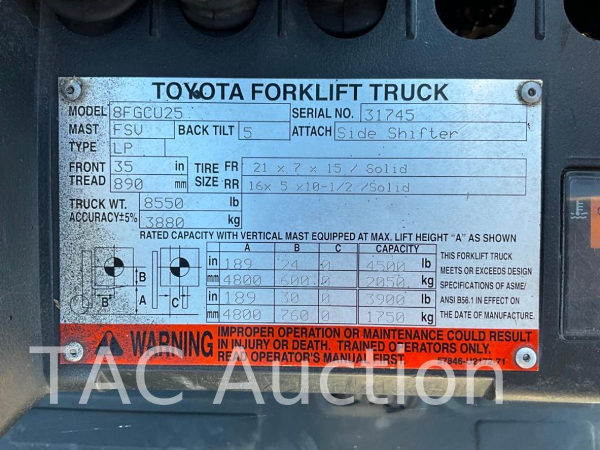 2011 Toyota 8FGCU25 5000lb Forklift - Image 32 of 32