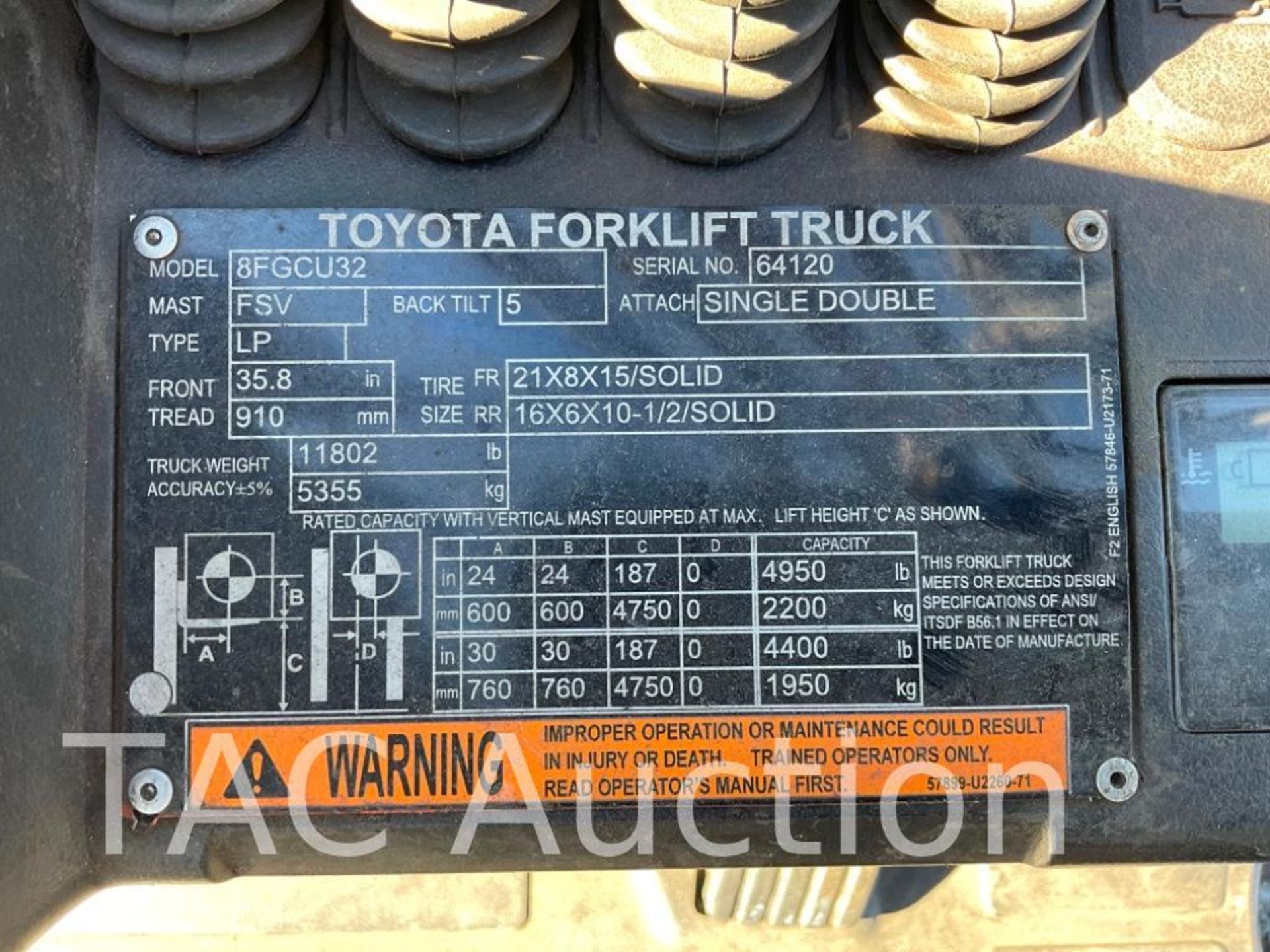 2015 Toyota 8FGCU32 6500lb Forklift - Image 31 of 31