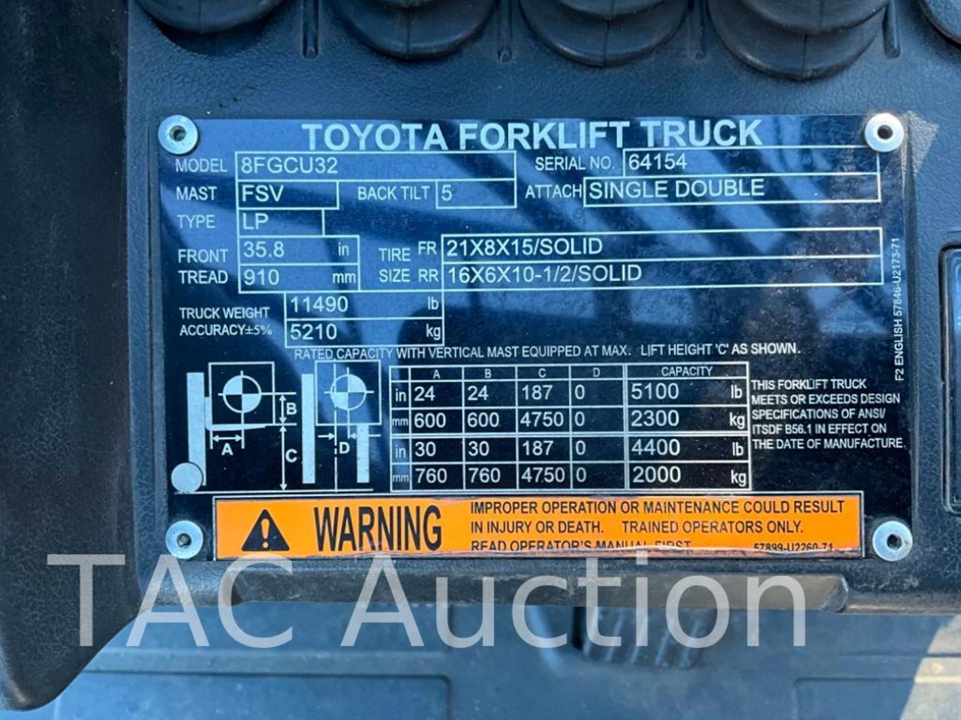 2015 Toyota 8FGCU32 6500lb Forklift - Image 28 of 28