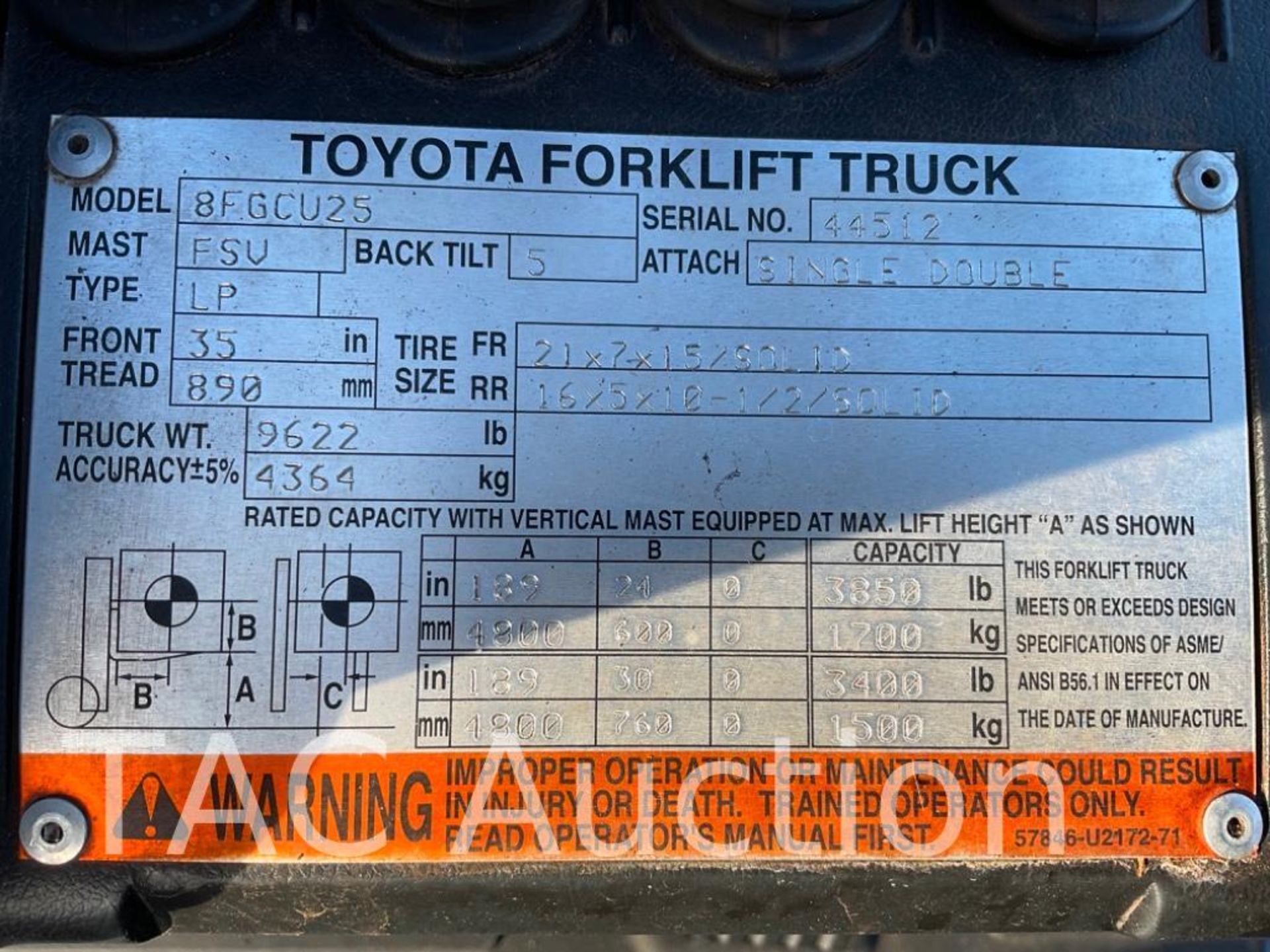 2013 Toyota 8FGCU25 5000lb Forklift - Image 28 of 28