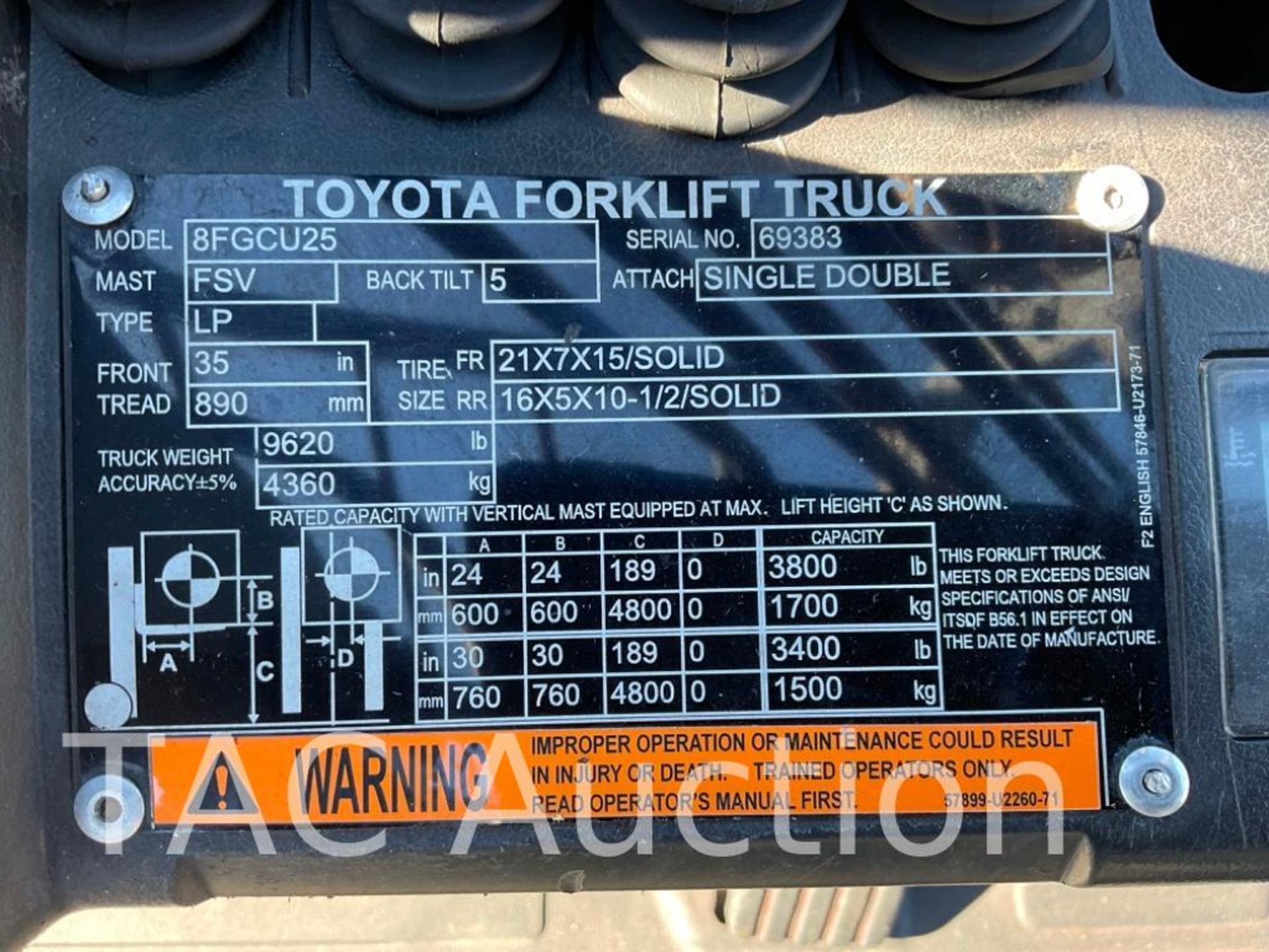 2015 Toyota 8FGCU25 5000lb Forklift - Image 30 of 30