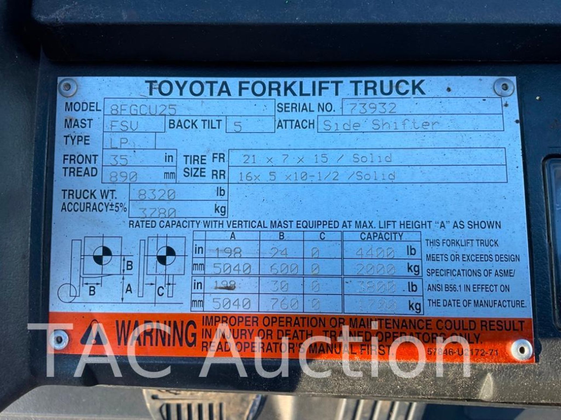 2016 Toyota 8FGCU25 5000lb Forklift - Image 31 of 31