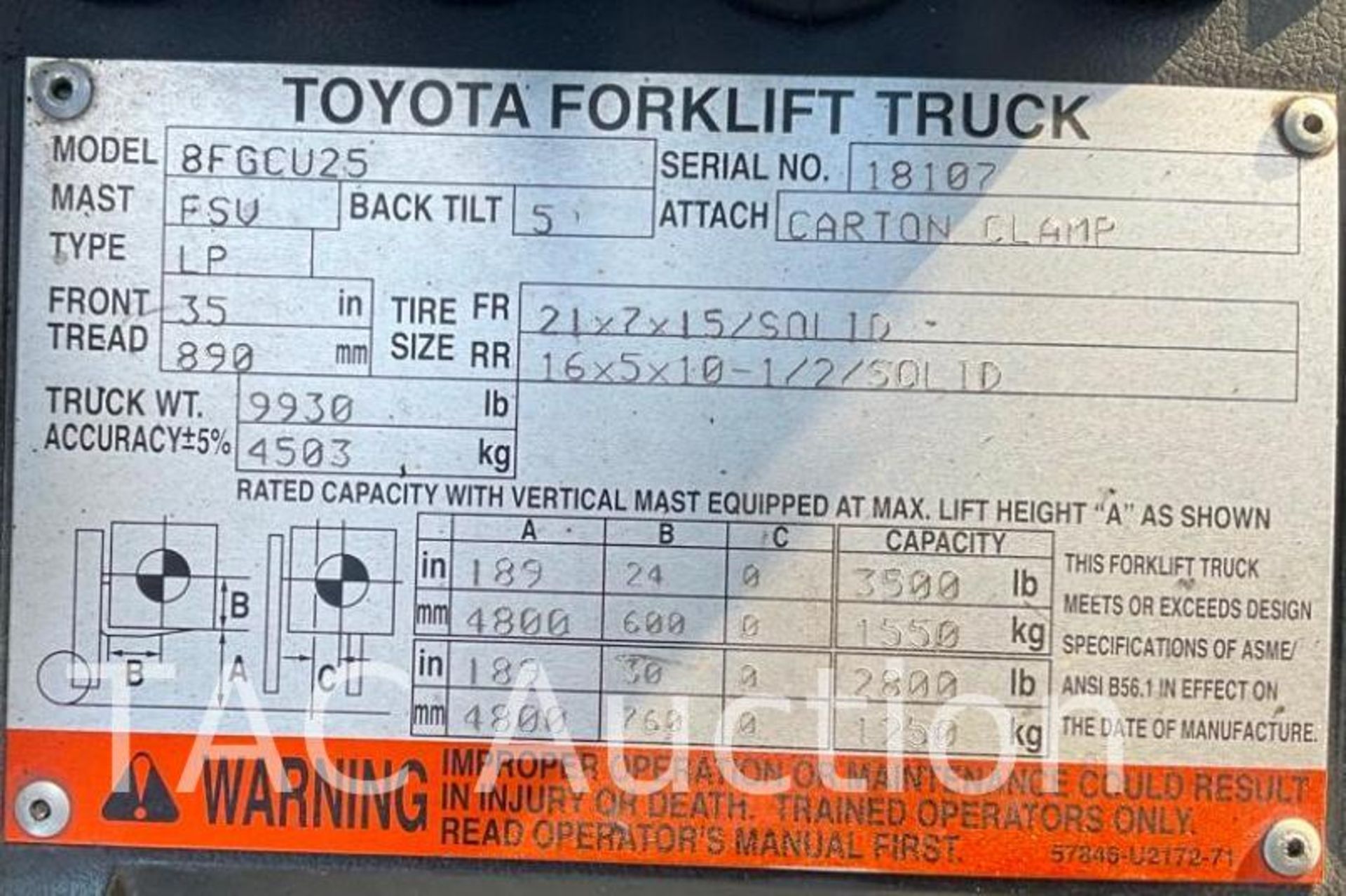 2008 Toyota 8FGCU25 5000lb Forklift - Image 32 of 32