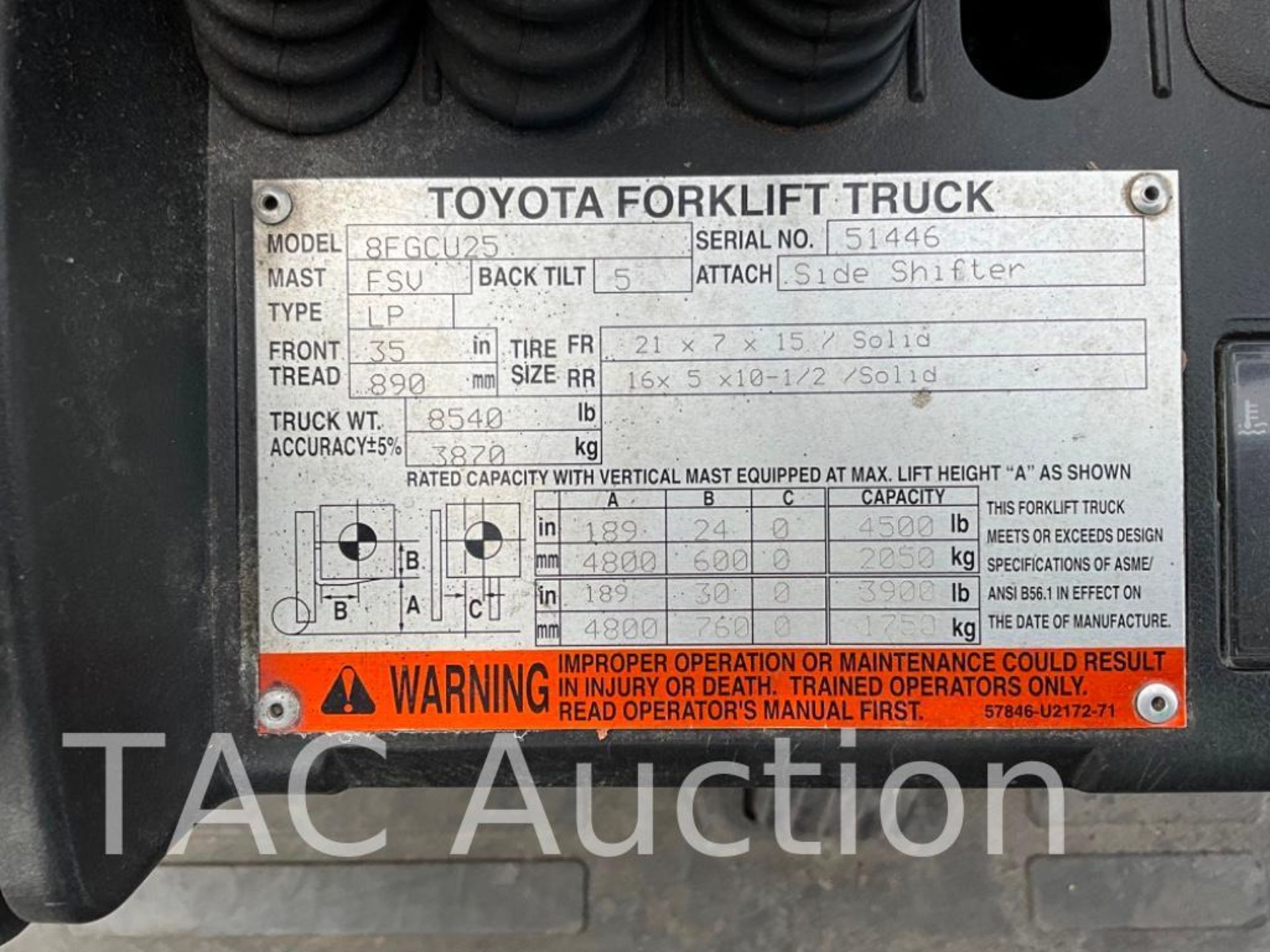 2014 Toyota 8FGCU25 5000lb Forklift - Image 17 of 32