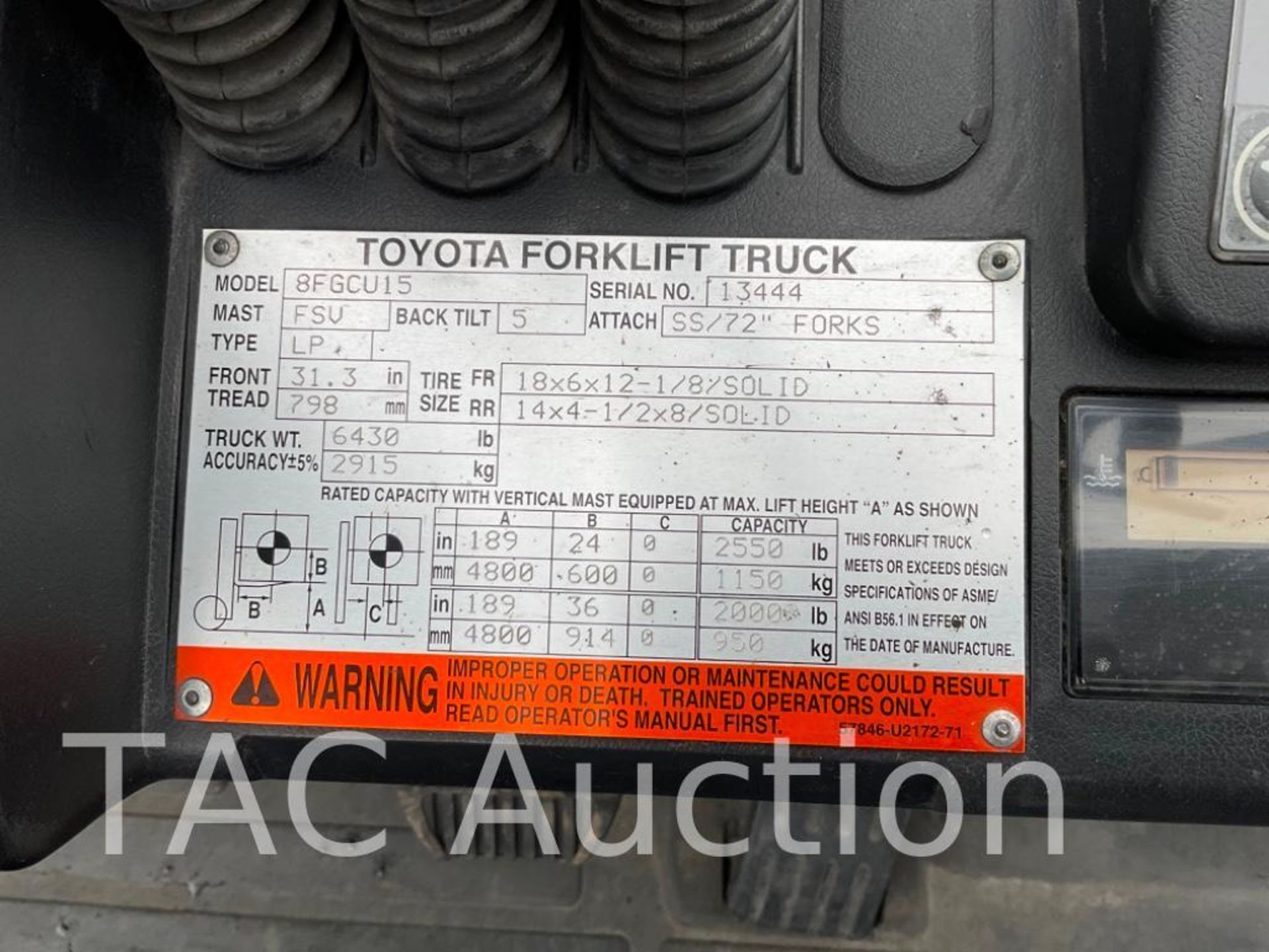 Toyota 8FGCU15 3,000lb Forklift - Image 20 of 20
