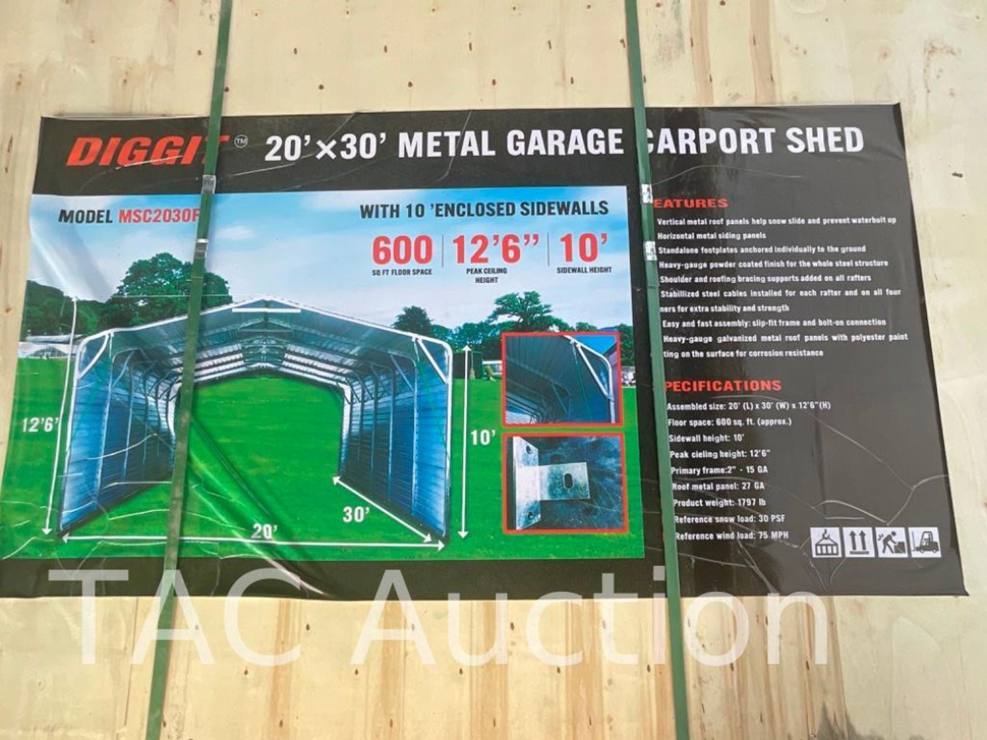 New 20ft X 30ft Metal Garage Carport Shed - Image 3 of 4
