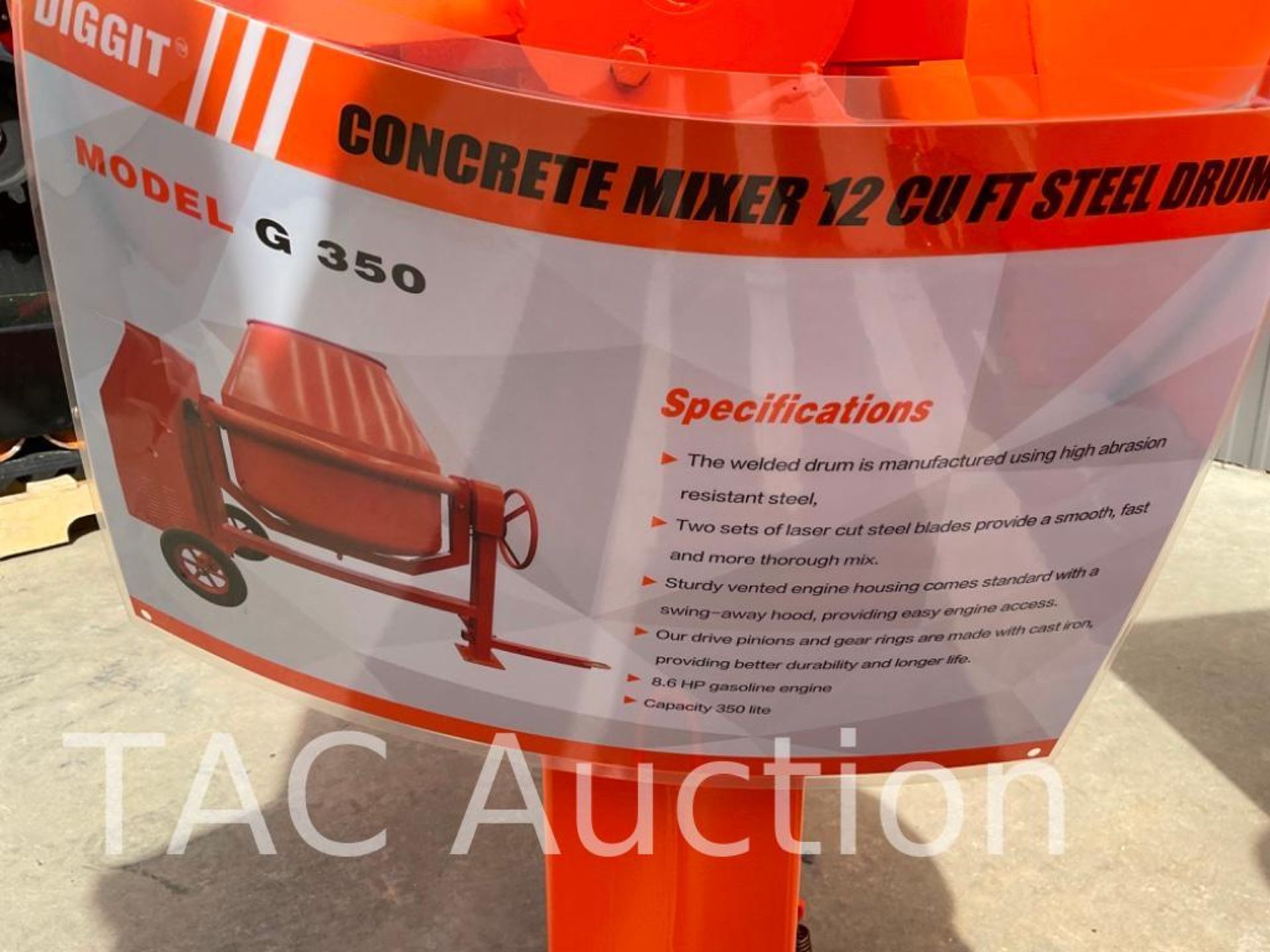 New 12 CU ft Steel Drum Concrete Mixer - Image 10 of 11