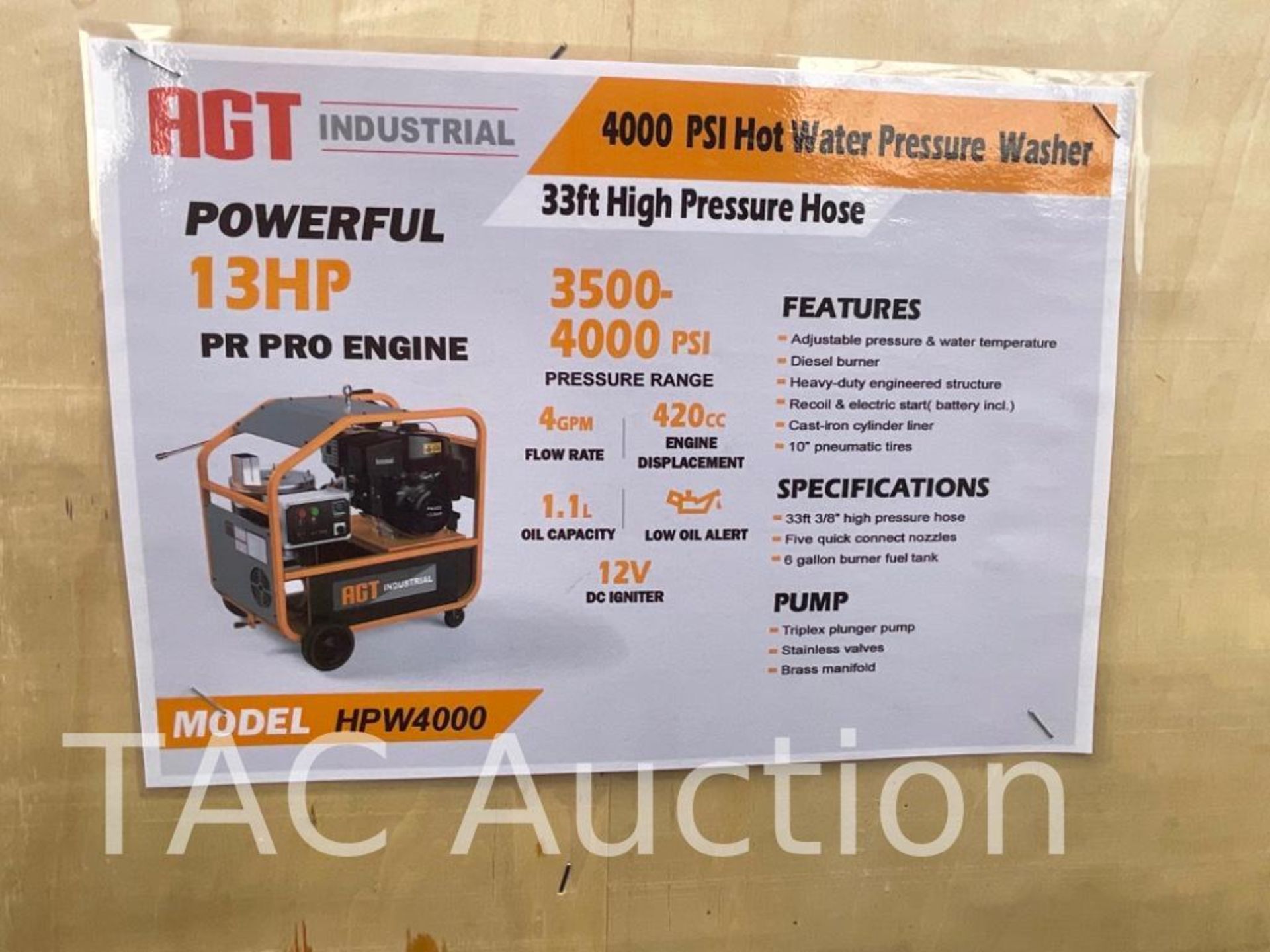 New AGT HPW4000 Hot Water Pressure Washer