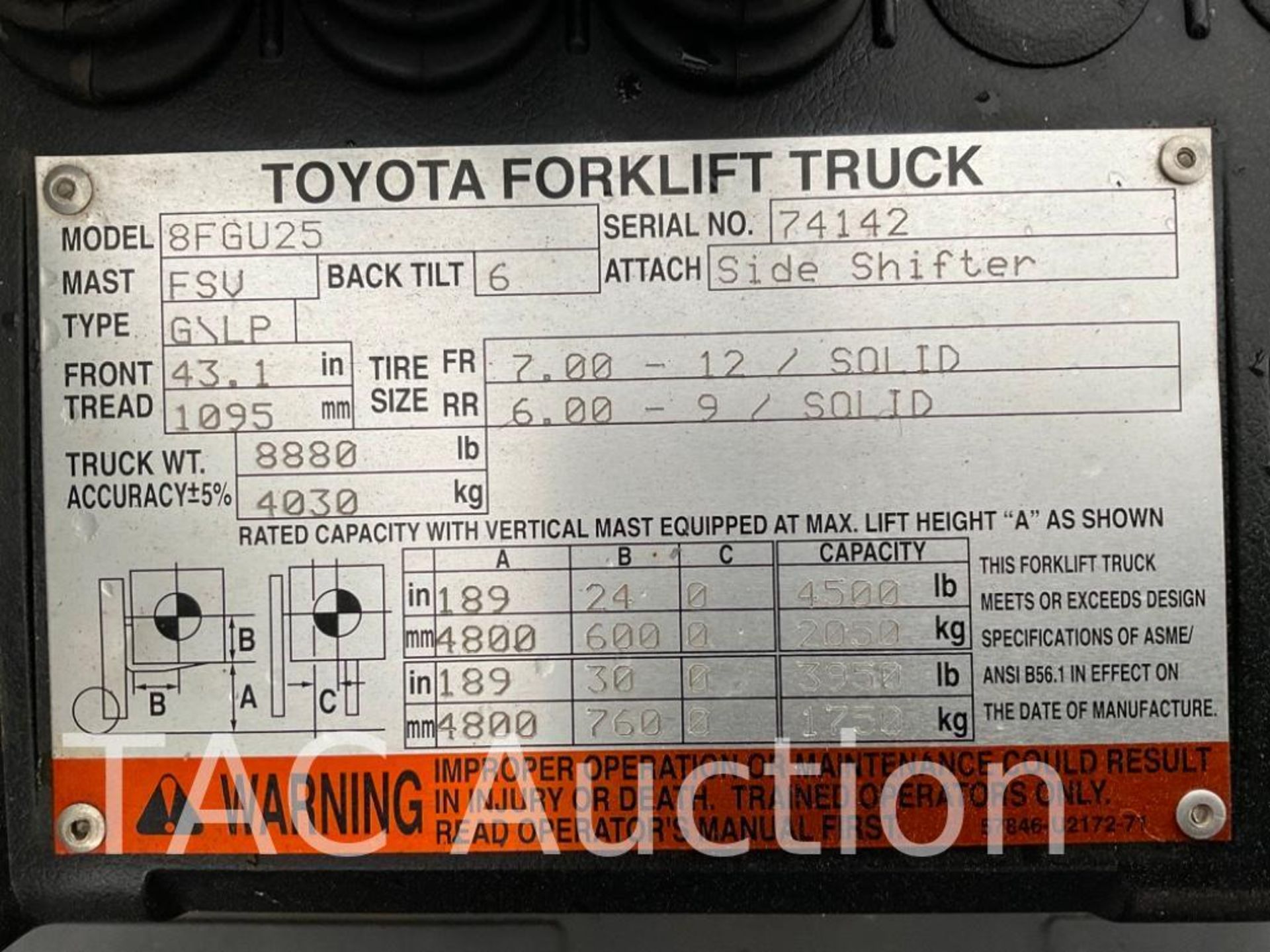 2016 Toyota 8FGU25 5000lb Forklift - Image 25 of 26