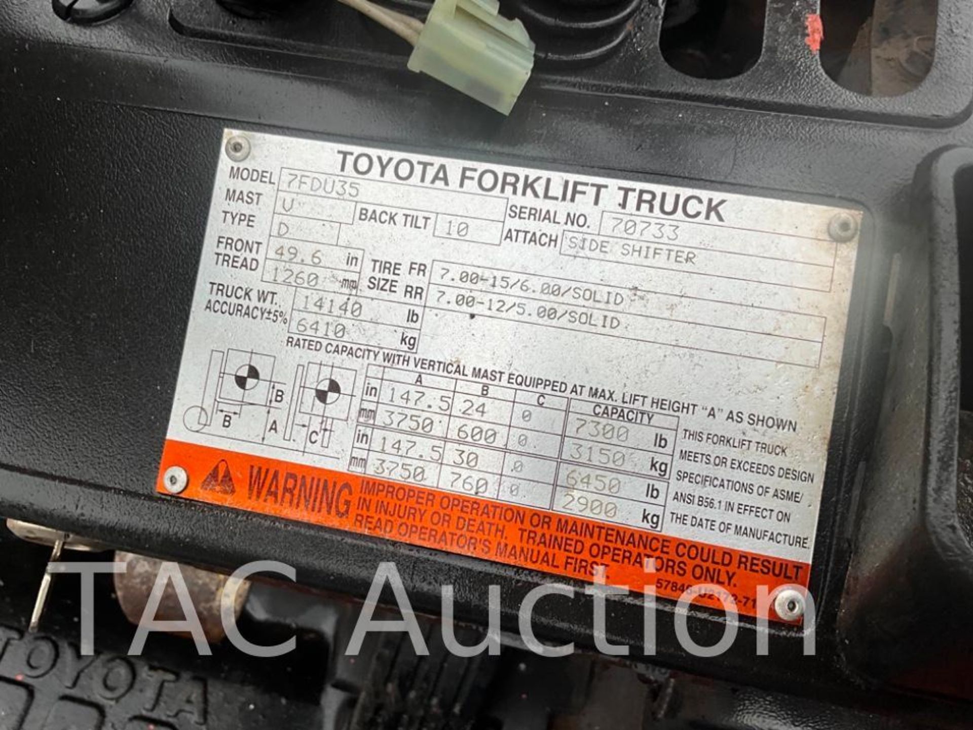 Toyota 7FDU35 8000lb Diesel Forklift - Image 31 of 31