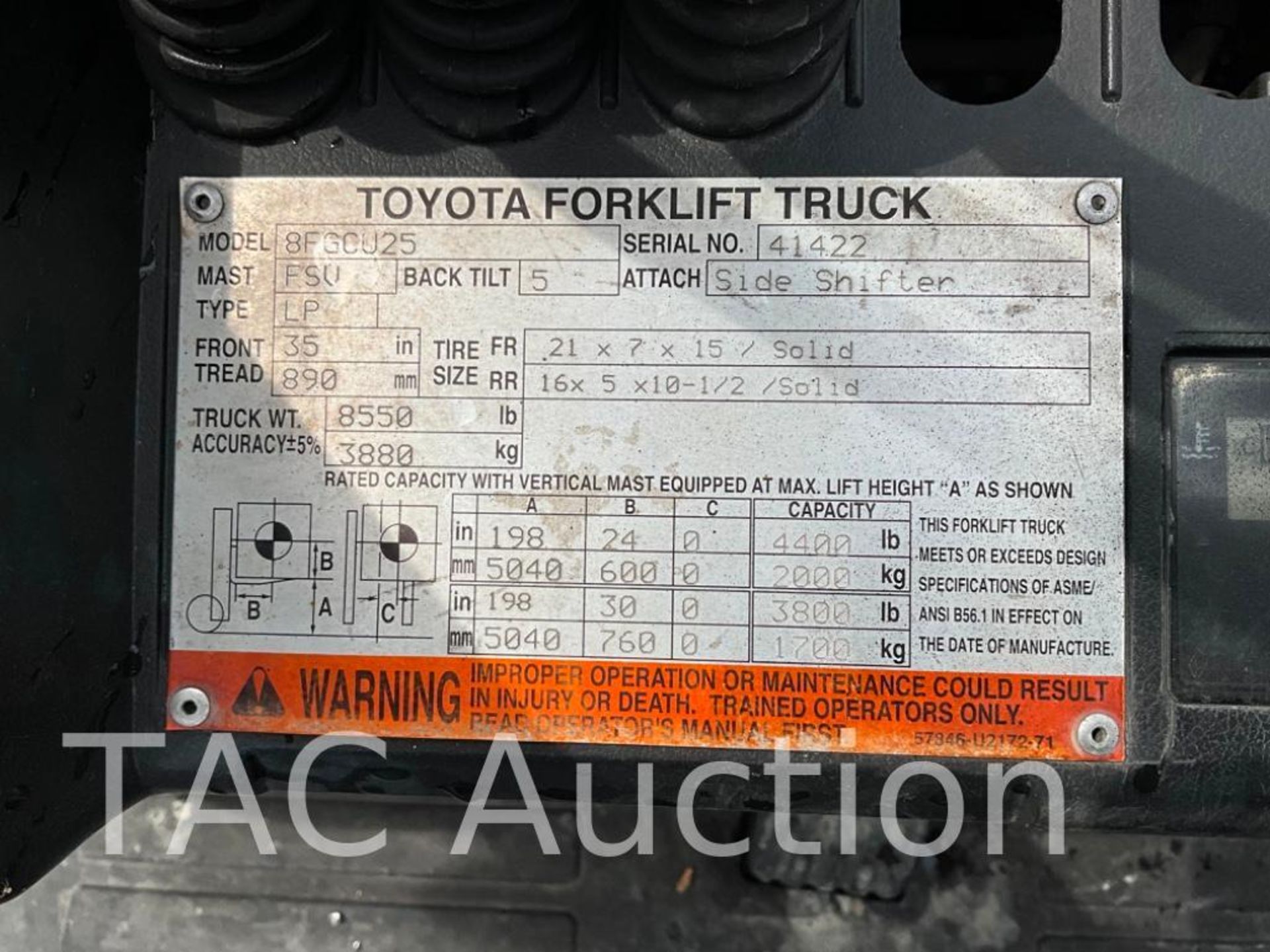 Toyota 8FGCU25 5000lb Forklift - Image 22 of 22