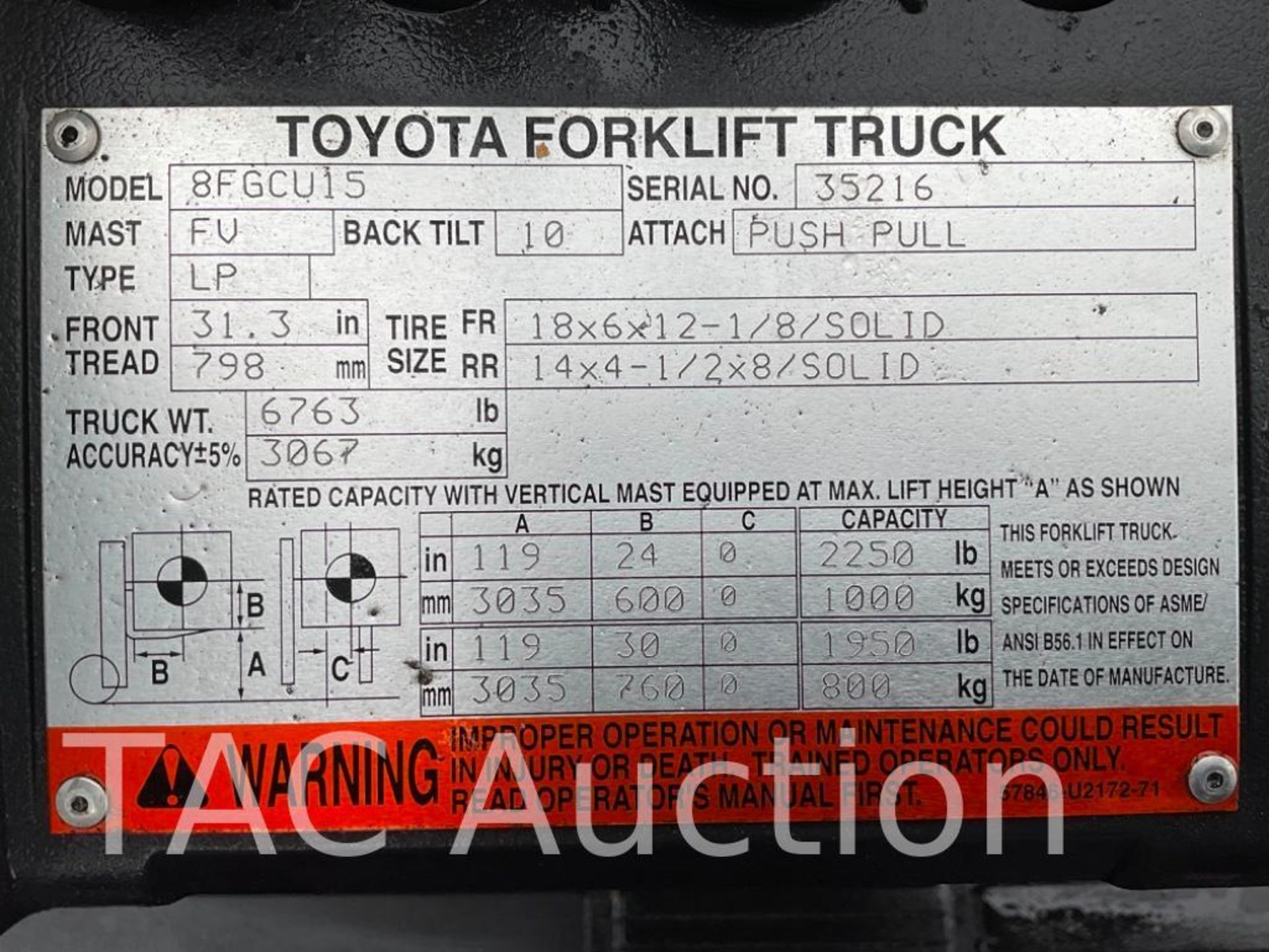 2016 Toyota 8FGCU15 3000lb Forklift - Image 28 of 28