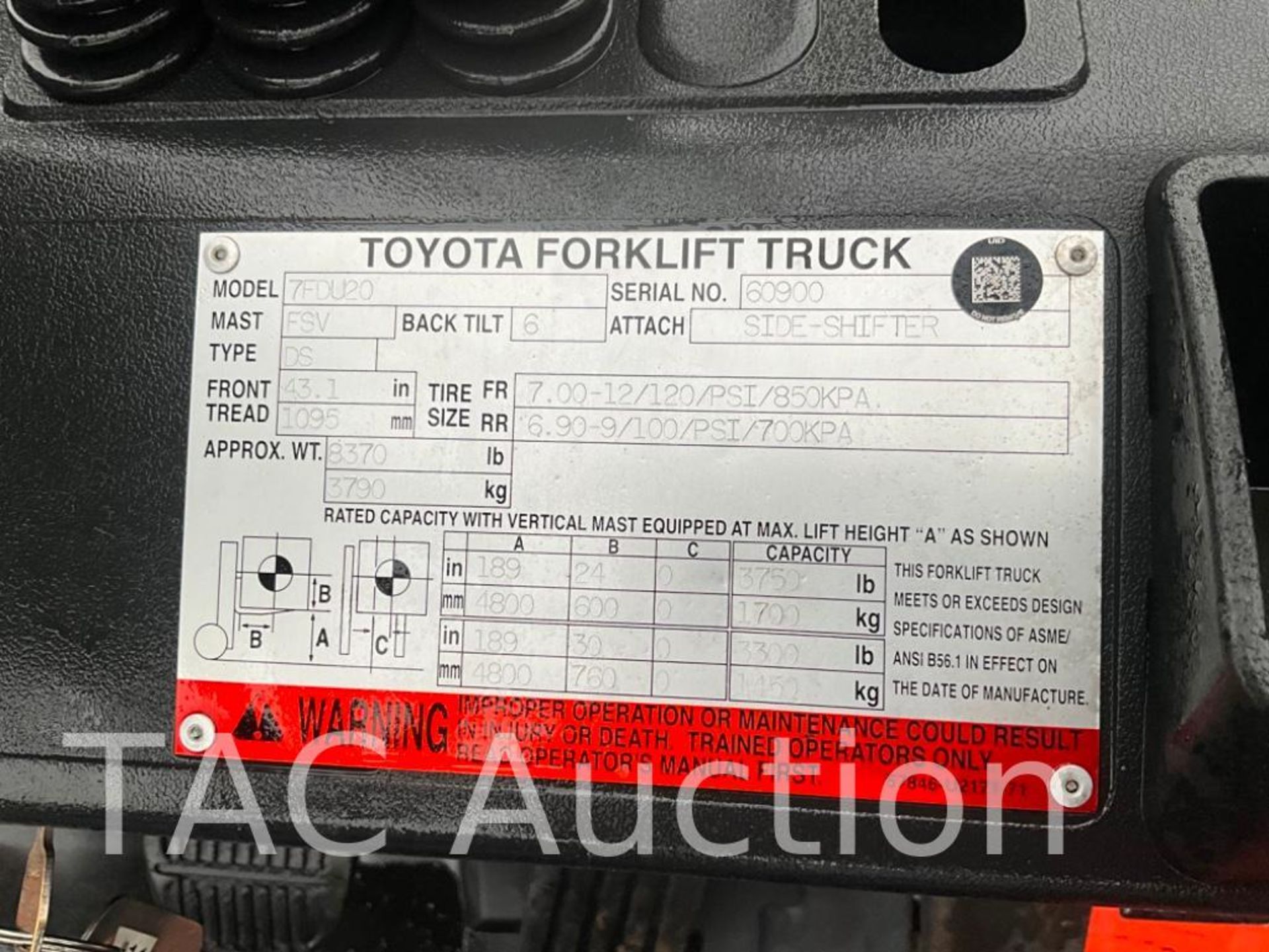 Toyota 7FD420 4000lb Diesel Forklift - Image 35 of 35