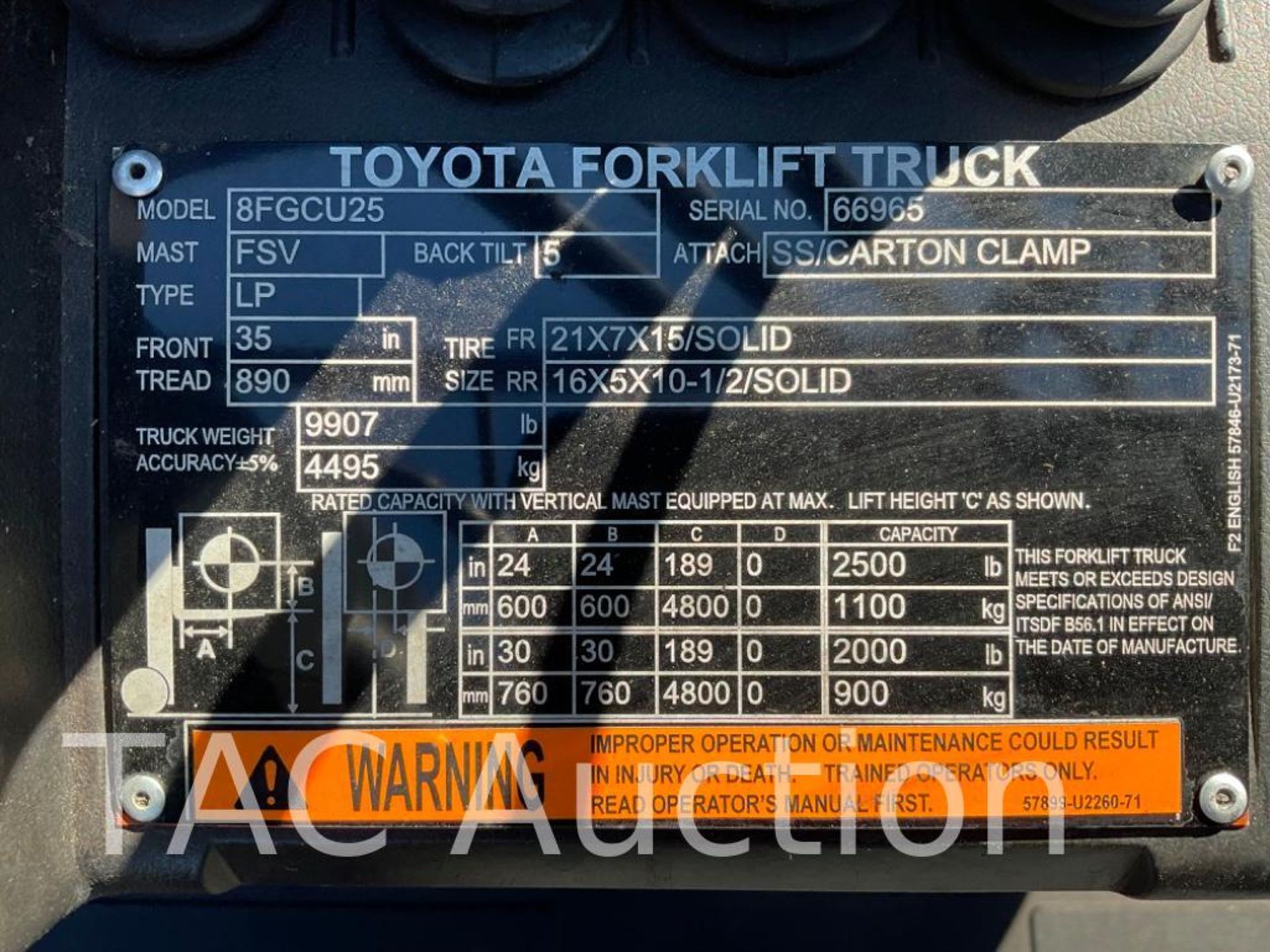 2015 Toyota 8FGCU25 5000lb Forklift - Image 29 of 29