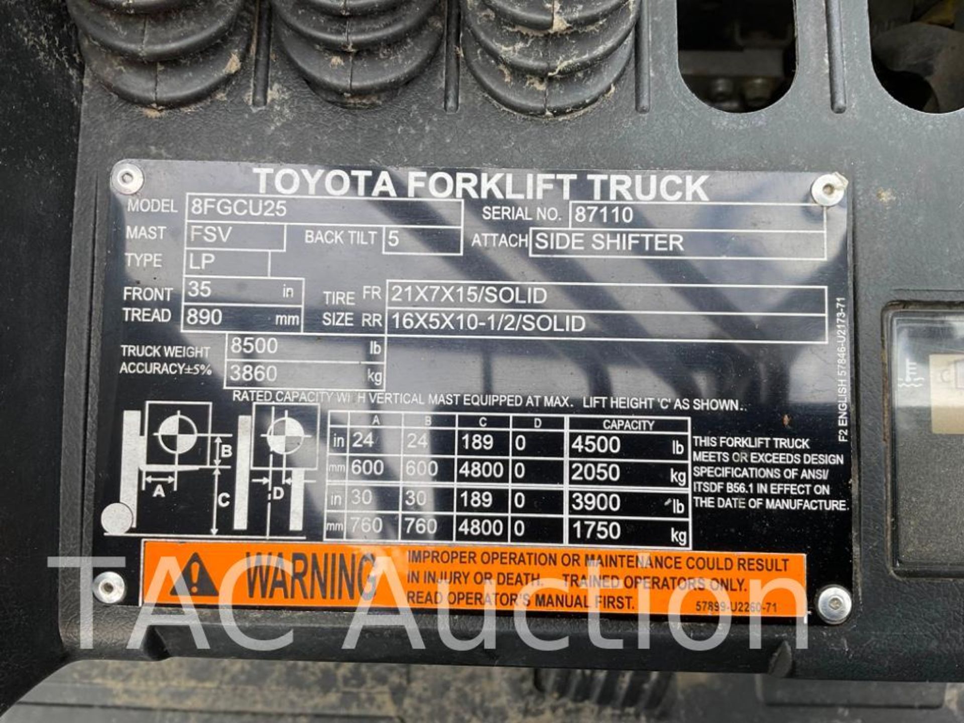 2017 Toyota 8FGCU25 5000lb Forklift - Bild 23 aus 23