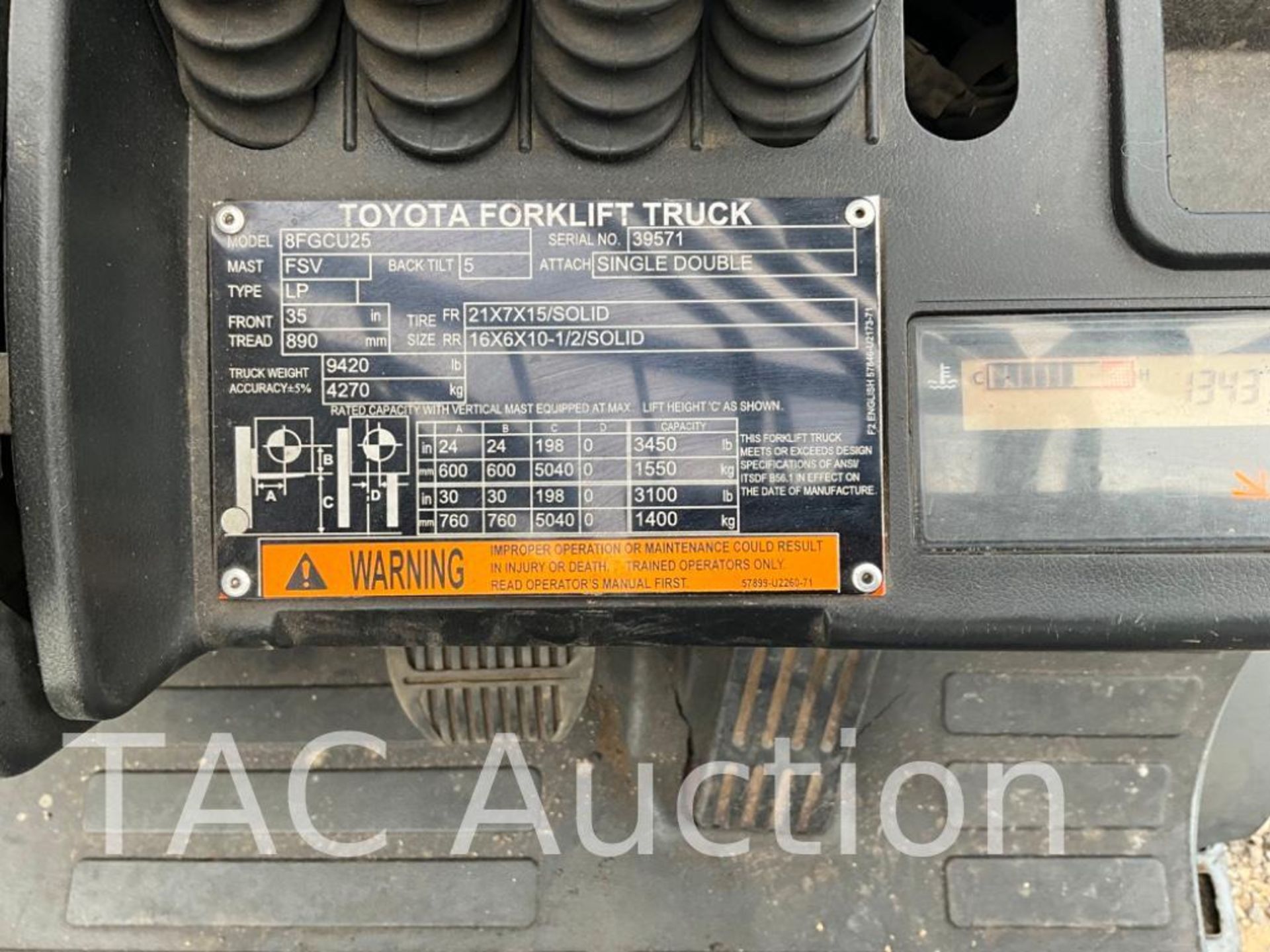 Toyota 8FGCU25 5000lb Forklift - Image 20 of 20