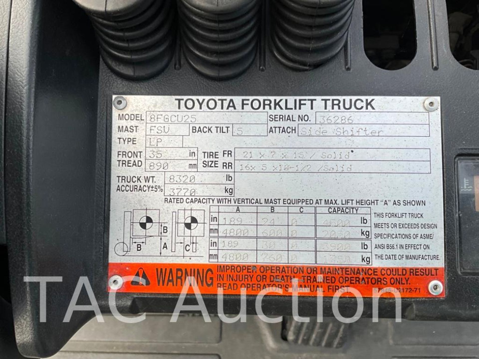 2011 Toyota 8FGCU25 5000lb Forklift - Image 33 of 33