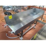 trough, stainless steel, approx. 20 in. x 64 in. w/ drain and casters [Production]
