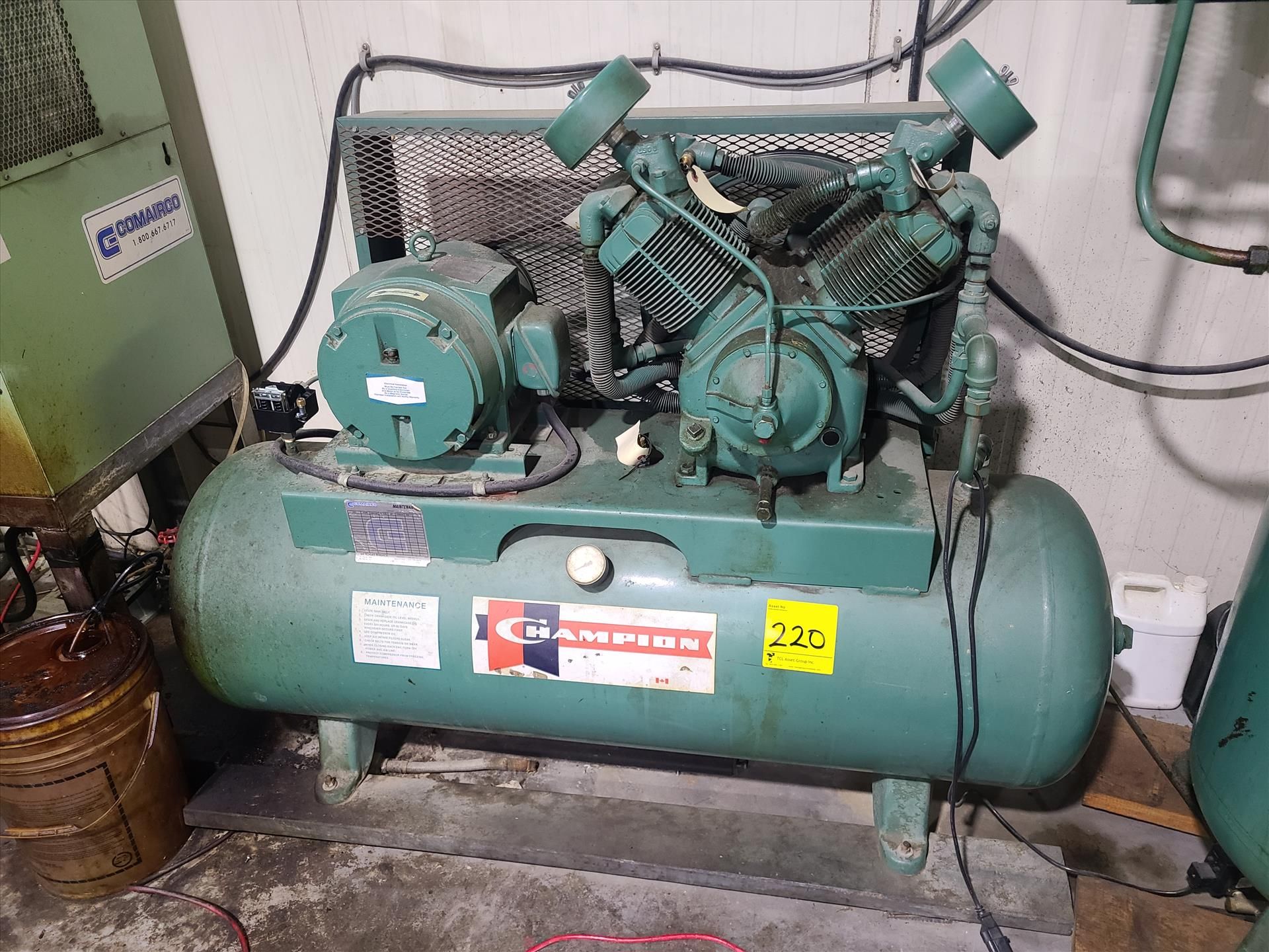 Champion air compressor, 10 hp, tank mounted [Refrigeration Area]