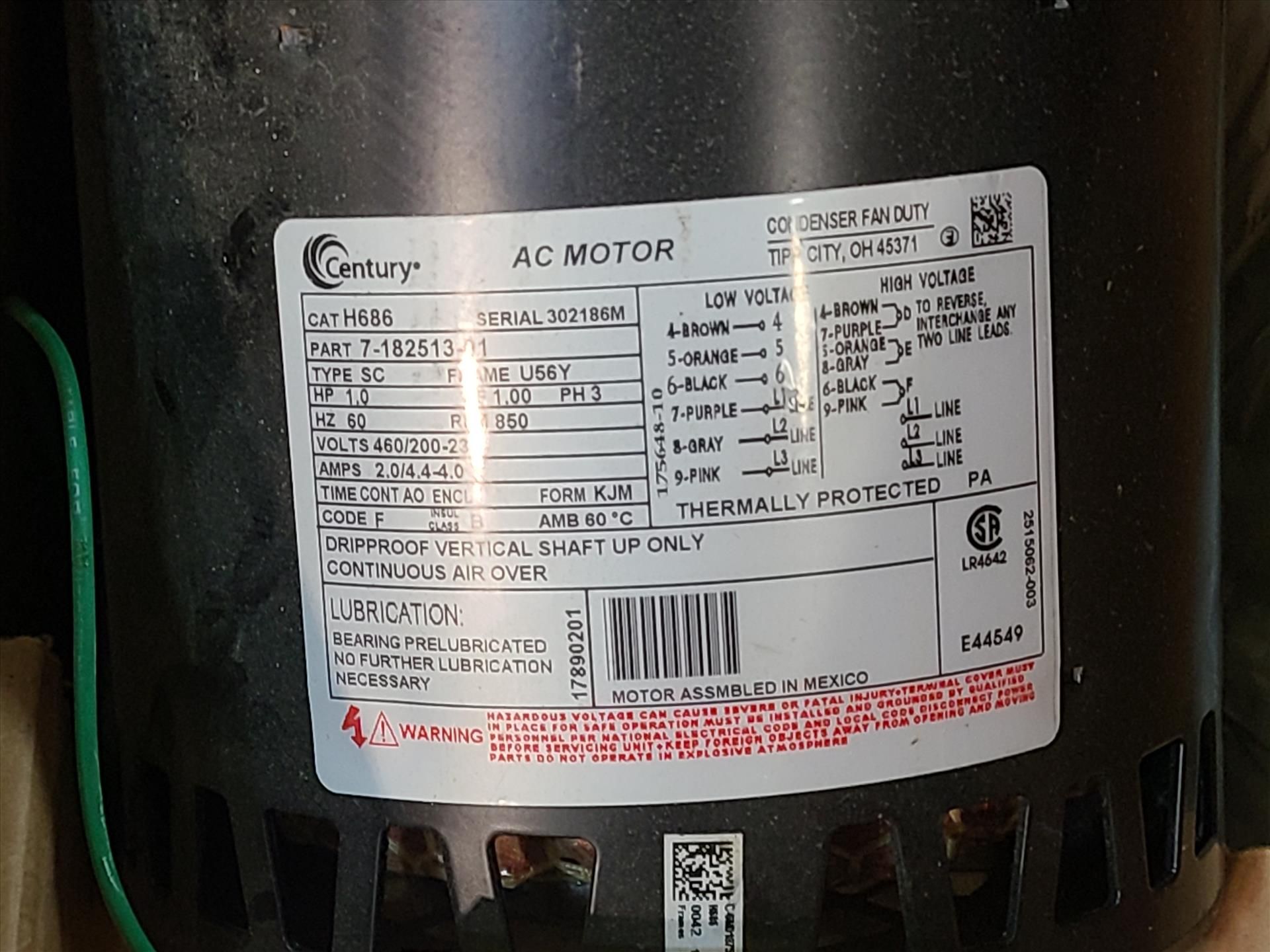 (2) Century AC Motors, 1 hp, 3 phase, 460 volts [Shipping/Receiving] - Image 2 of 2