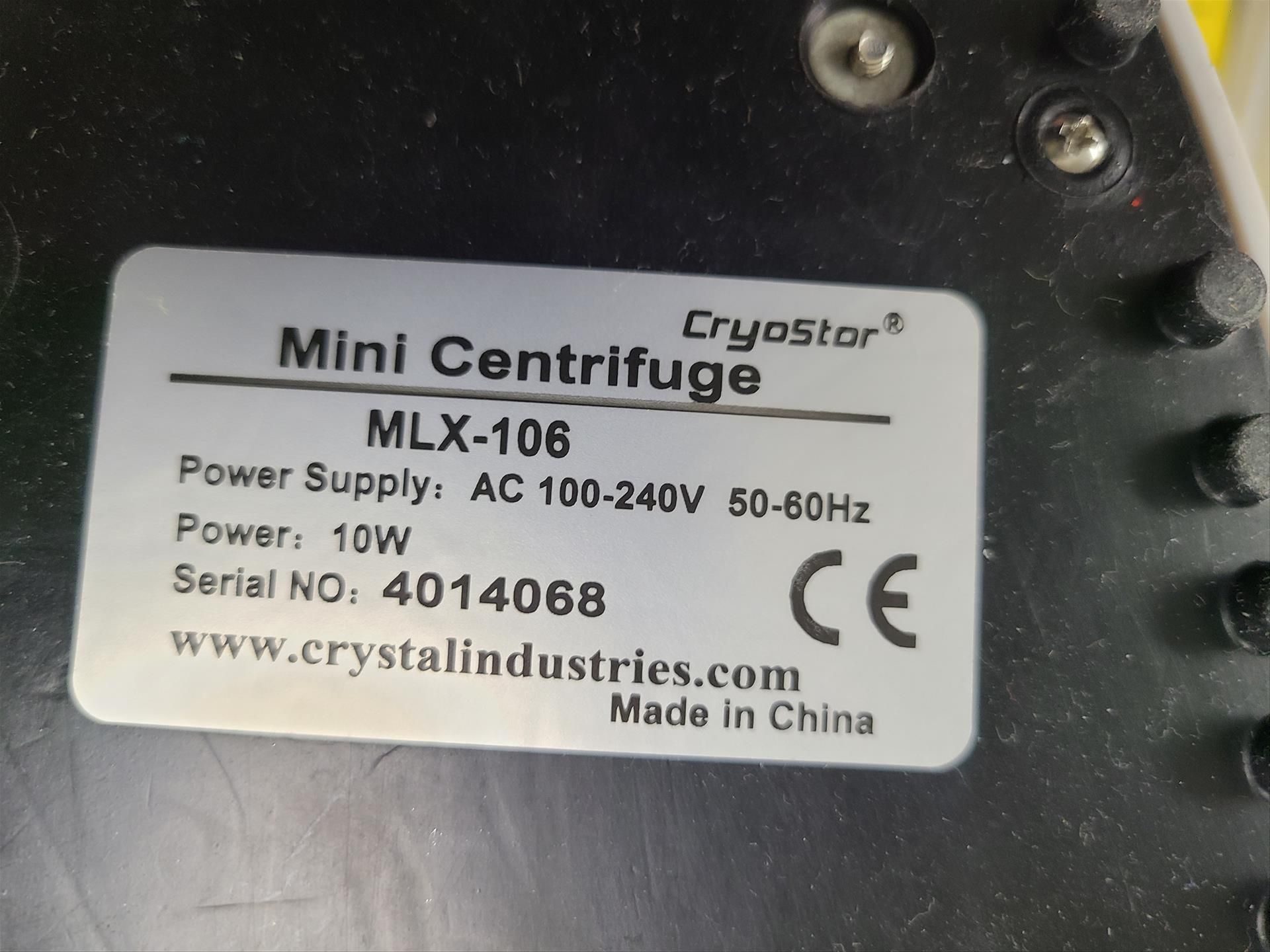 CryoStor mini centrifuge, mod. MLX-106, ser. no. 4014068 - Image 2 of 2