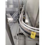 slat-top chain conveyor, stainless steel, approx. 3 in. x 20 ft., (2) 90 deg., power [wall must be