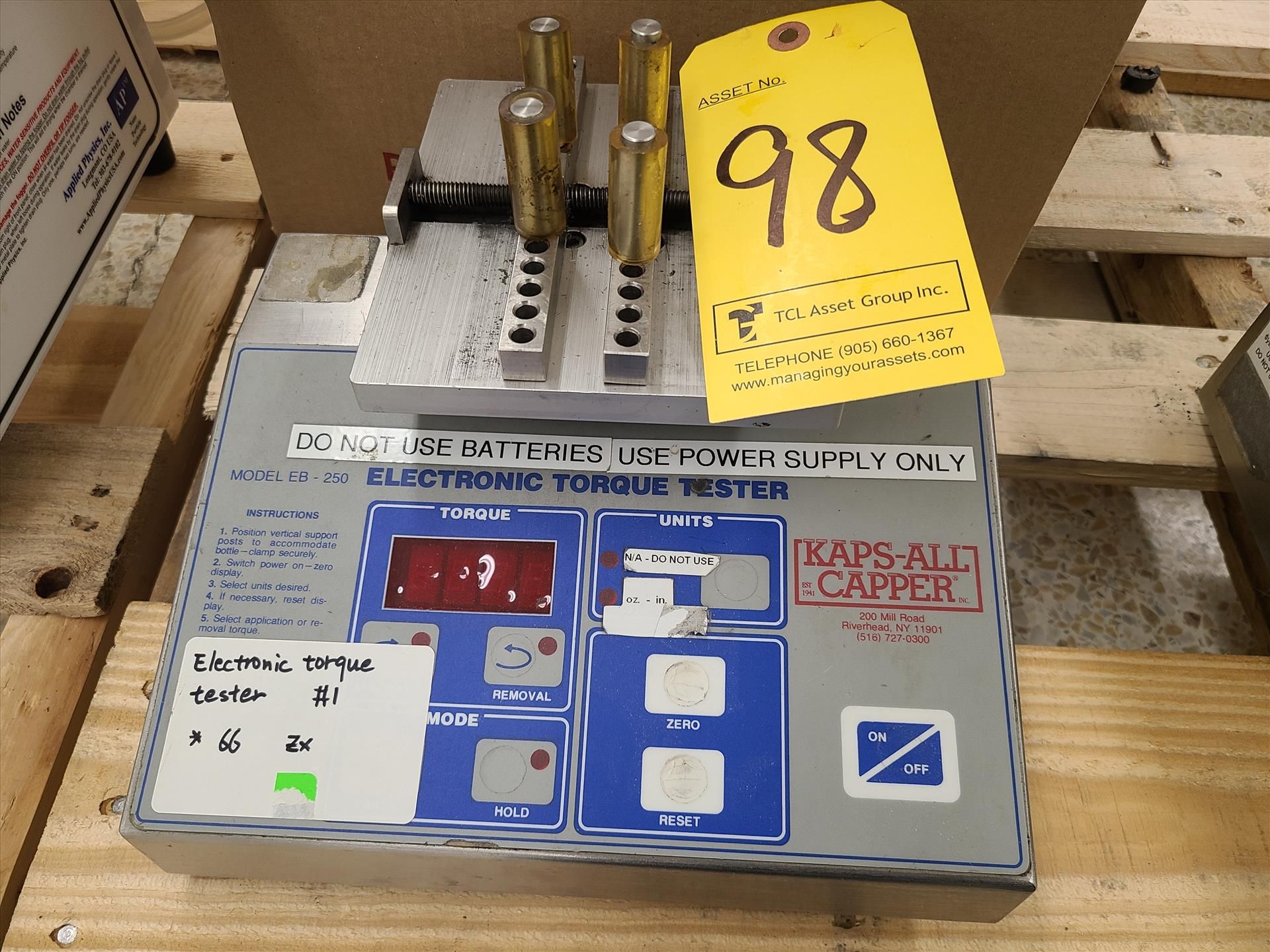 Kaps-all capper electronic torque tester, mod. EB 250, ser. no. 2508820