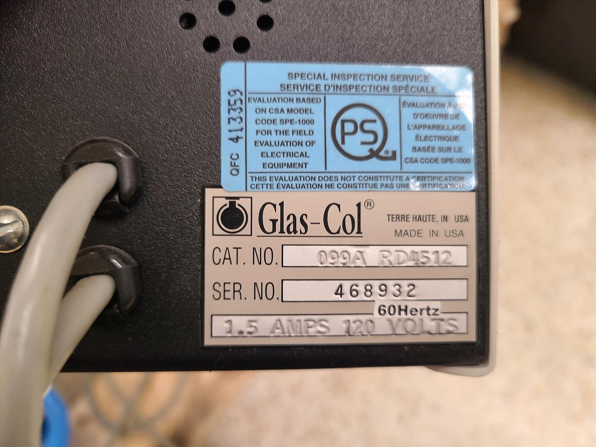Glas-Col Tube Rotator, mod. 099A RD4512, ser. no. 468932, 120 volts, 60 Hz - Image 3 of 3