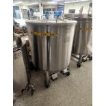 Inox tank, stainless steel, 500 L, open top w/ lid, bottom discharge, casters
