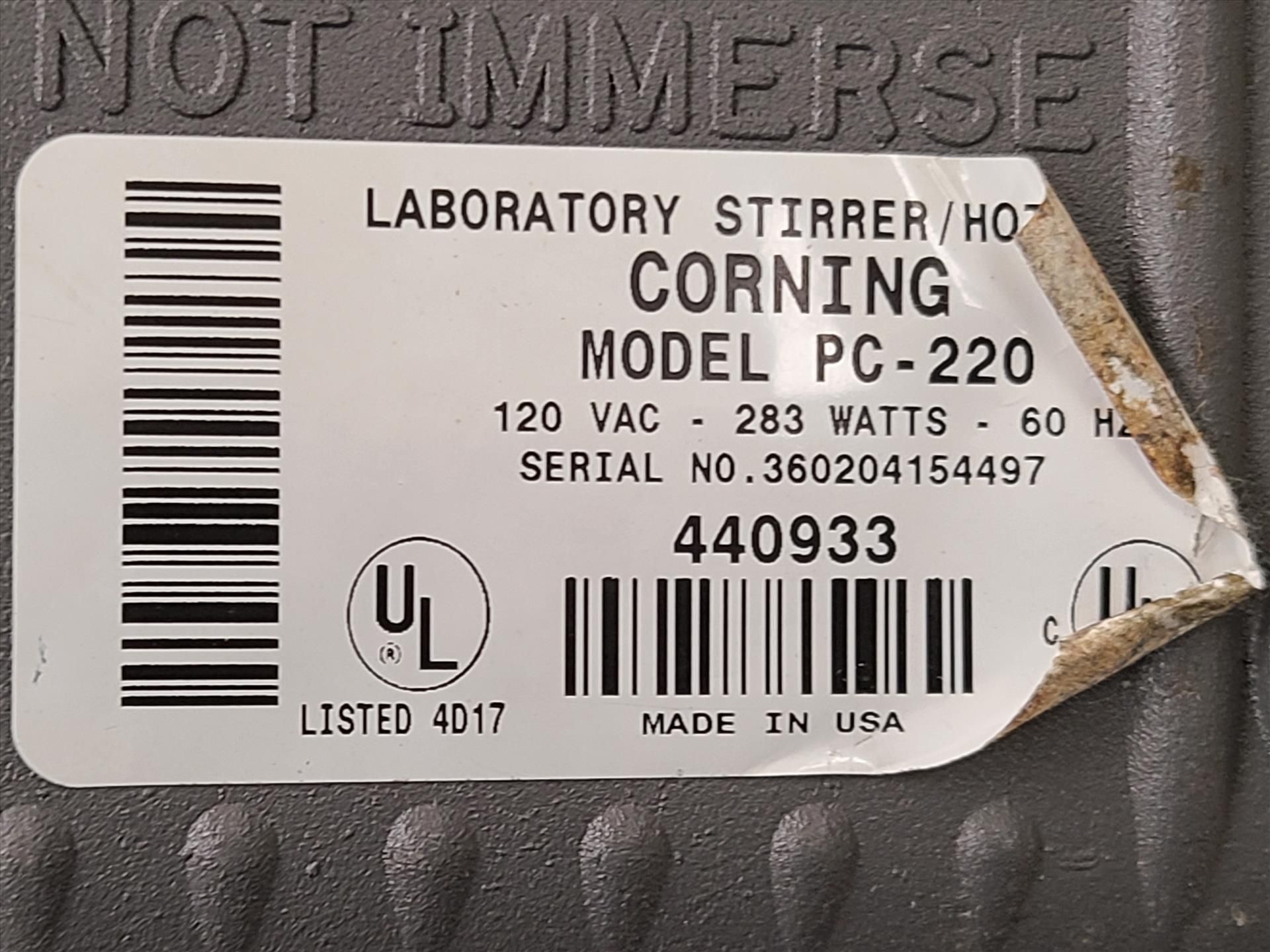 Corning Hot Plate/Stirrer mod. PC-220, ser. no. 360204154497 - Image 2 of 2