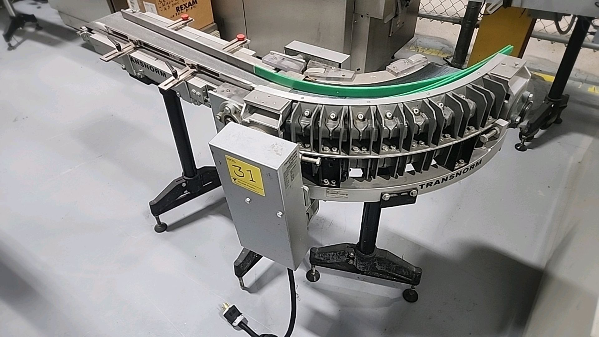 Transnorm belt conveyor, 6 in. x 4.5 ft.. 90 deg., 0.5 hp