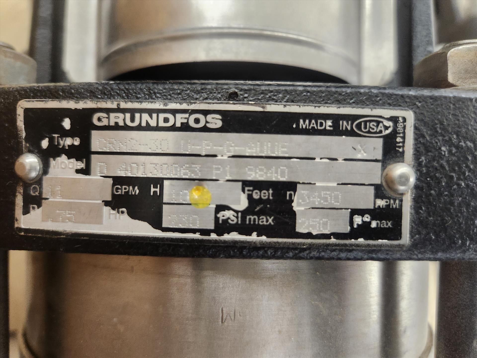 Grundfos CR2 booster pump, mod. D401300P19840, 11 gpm, 0.75 hp - Image 2 of 3