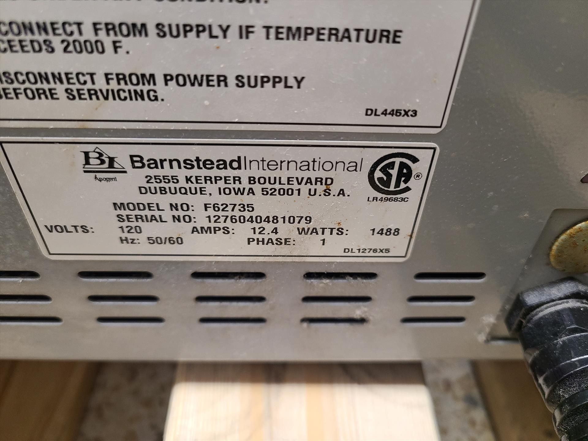 Barnstead International Muffle Furnace, mod. F62735, ser. no. 1276040481079, 120 volts, 50/60 Hz, - Image 3 of 3