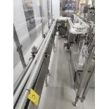 (2) slat-top chain conveyor, stainless steel, approx. 2.5 in. x 22 ft. and 2.5 in. x 8 ft., power,