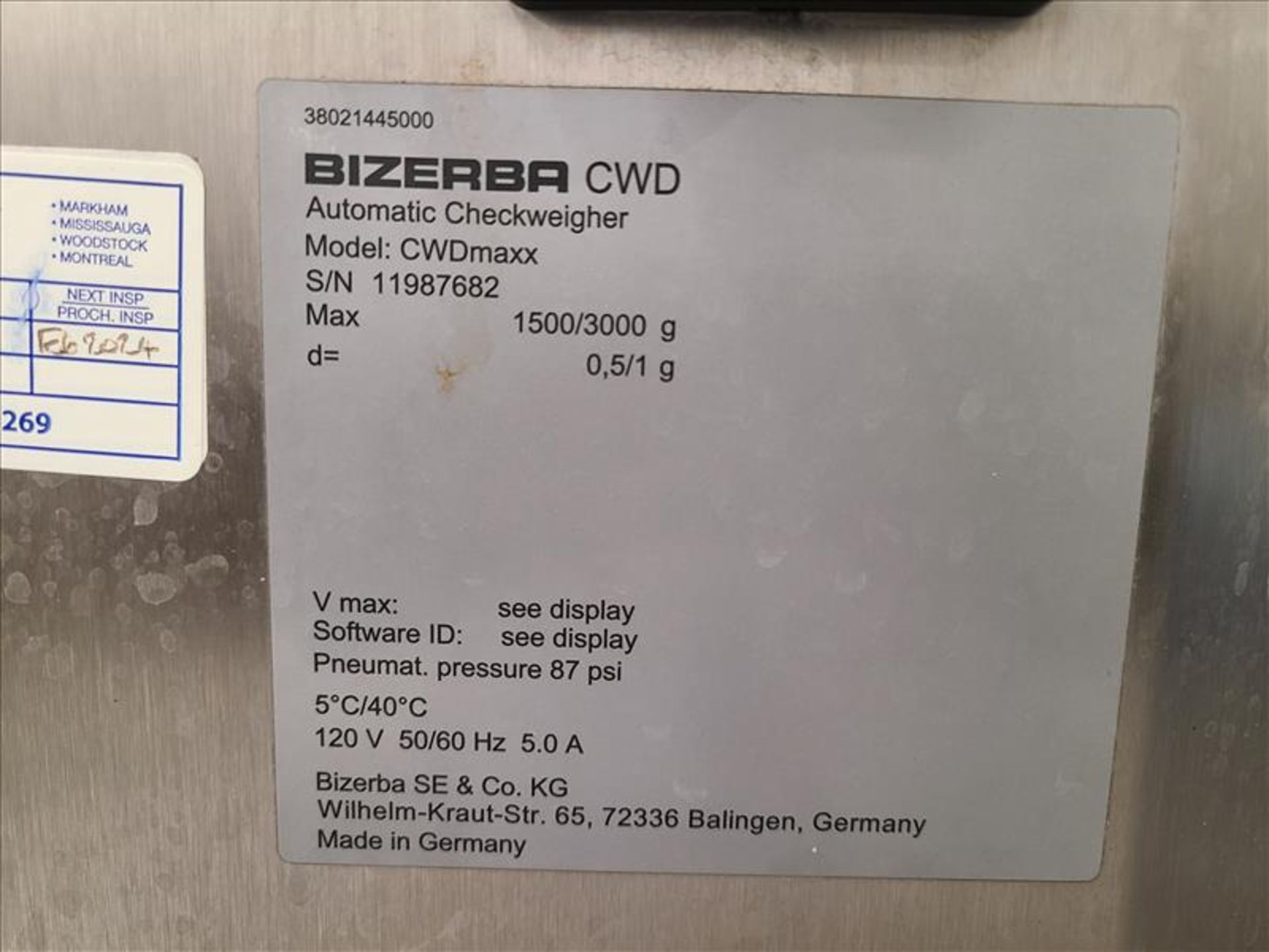 Bizerba Automatic Checkweigher, mod. CWDmaxx, ser. no. 11987682, 120 volts, 50/60 Hz [Line 2] - Image 4 of 5