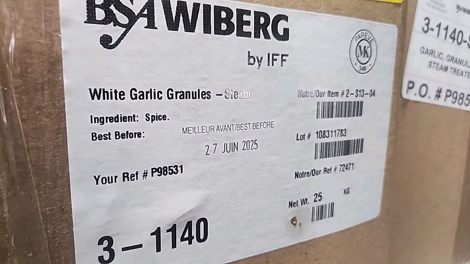 (3 boxes/25 kg ea. = 75 kg) BSA Wiberg granulated garlic 3-1140-STM [Loc.Warehouse] - Image 3 of 4