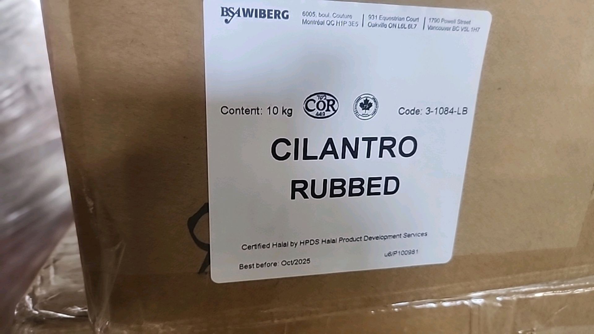 (6 boxes/10 kg ea. = 60 kg) BSA Wiberg cilantro rubbed 3-1084 [Loc.Warehouse] - Image 2 of 3