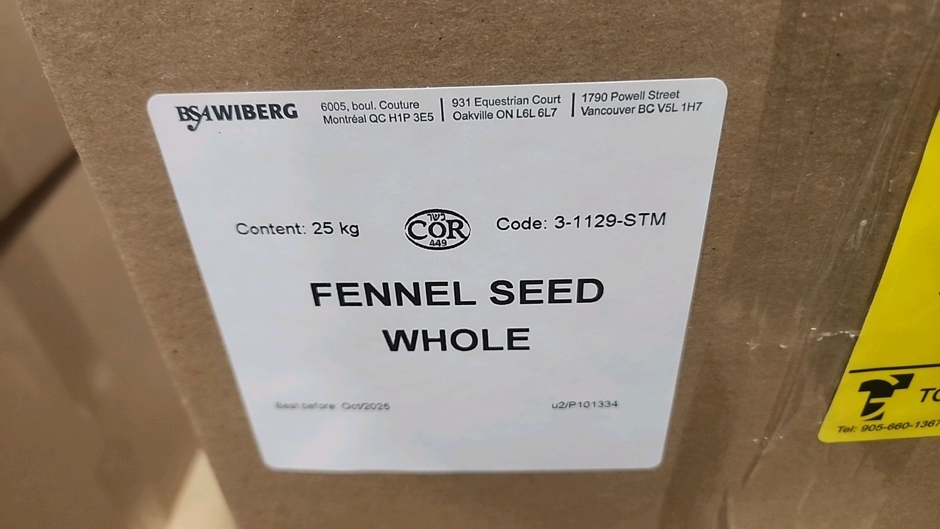 (2 box/25 kg ea. = 50 kg) BSA Wiberg steamed whole fennel seed [Loc.Warehouse] - Image 2 of 3