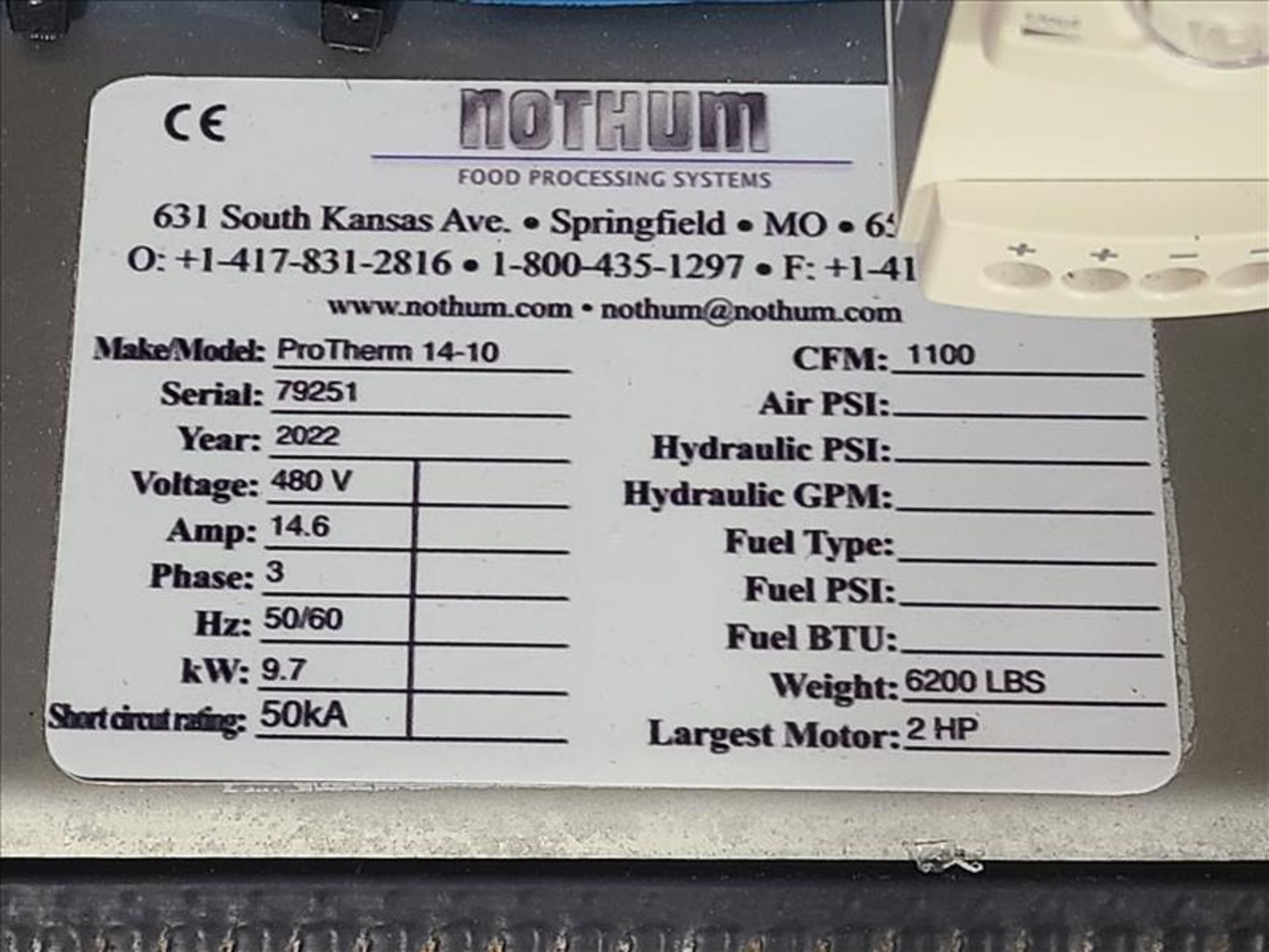 Nothum Continuous Fryer, mod. ProTherm 14-10, ser. no. 79251, 1100 cfm, 480 volts, 3 phase, 50/60 Hz - Image 10 of 21