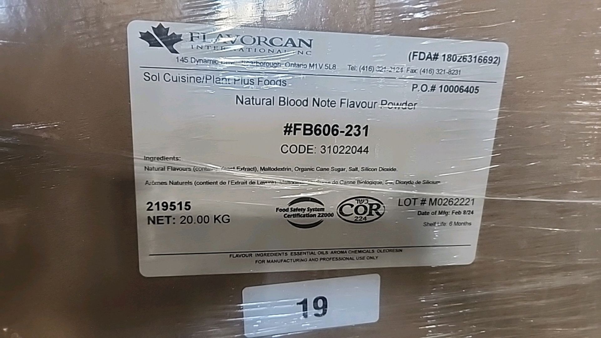(4 boxes/20 kg ea. = 80 kg) FlavorCan natural blood note flavor FB606-231[Loc.Warehouse] - Image 2 of 2