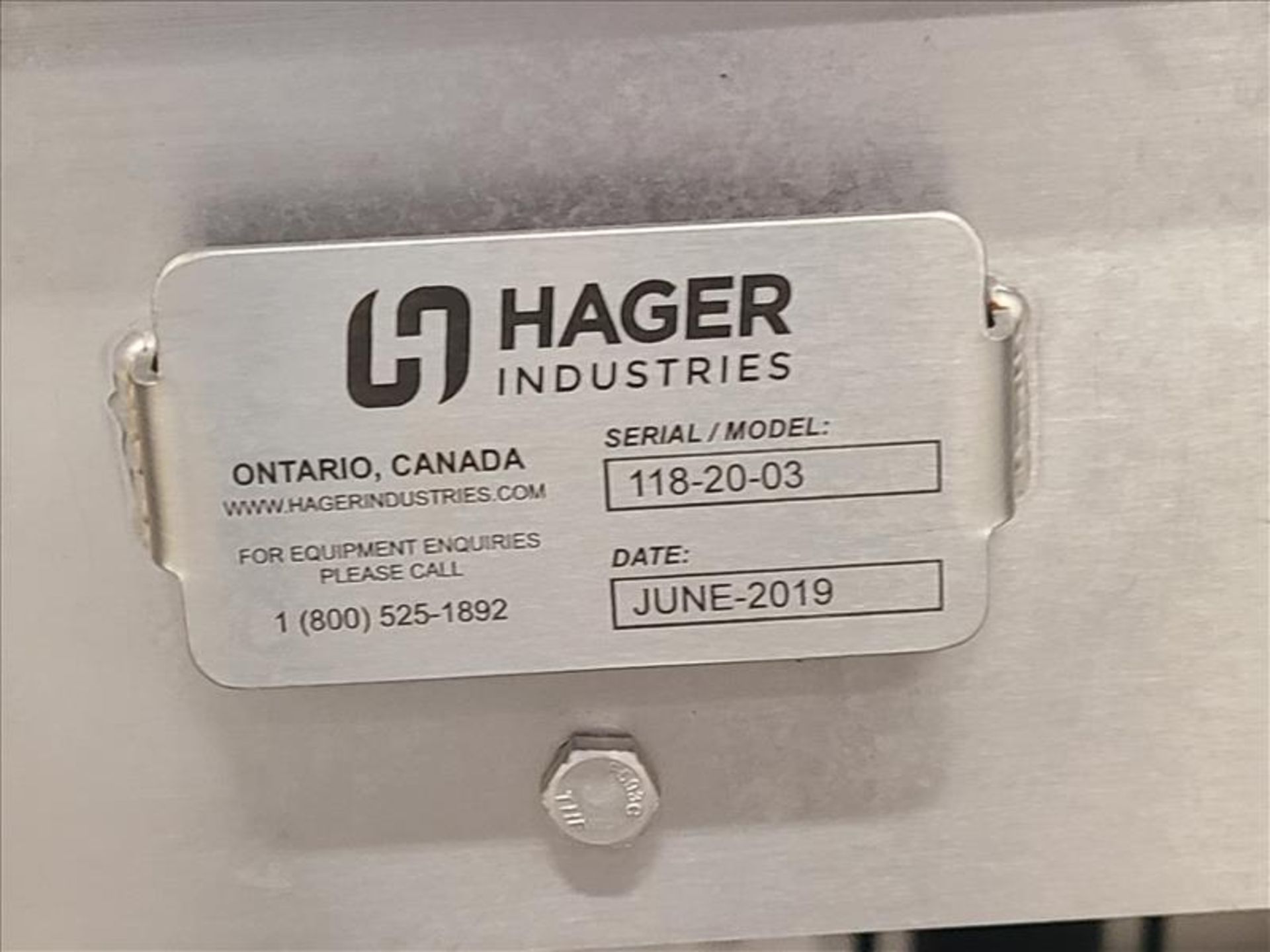 Hager Industries Belt Conveyor, mod./ser. no. 118-20-03, w/stainless steel gearmotor, frame, on - Image 2 of 5