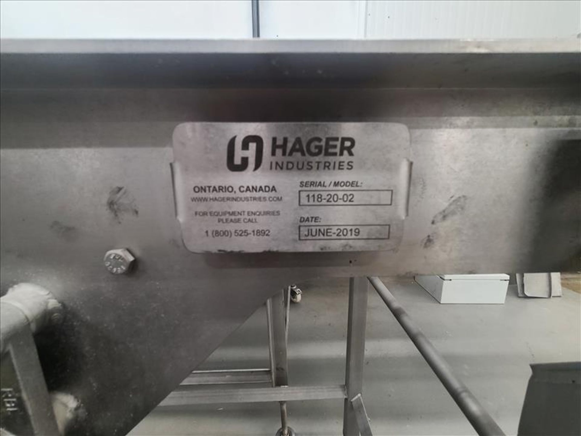 Hager Industries Wire Mesh Belt Conveyor, stainless steel, mod./ser. no. 118-20-02, approx. 156 - Image 4 of 4