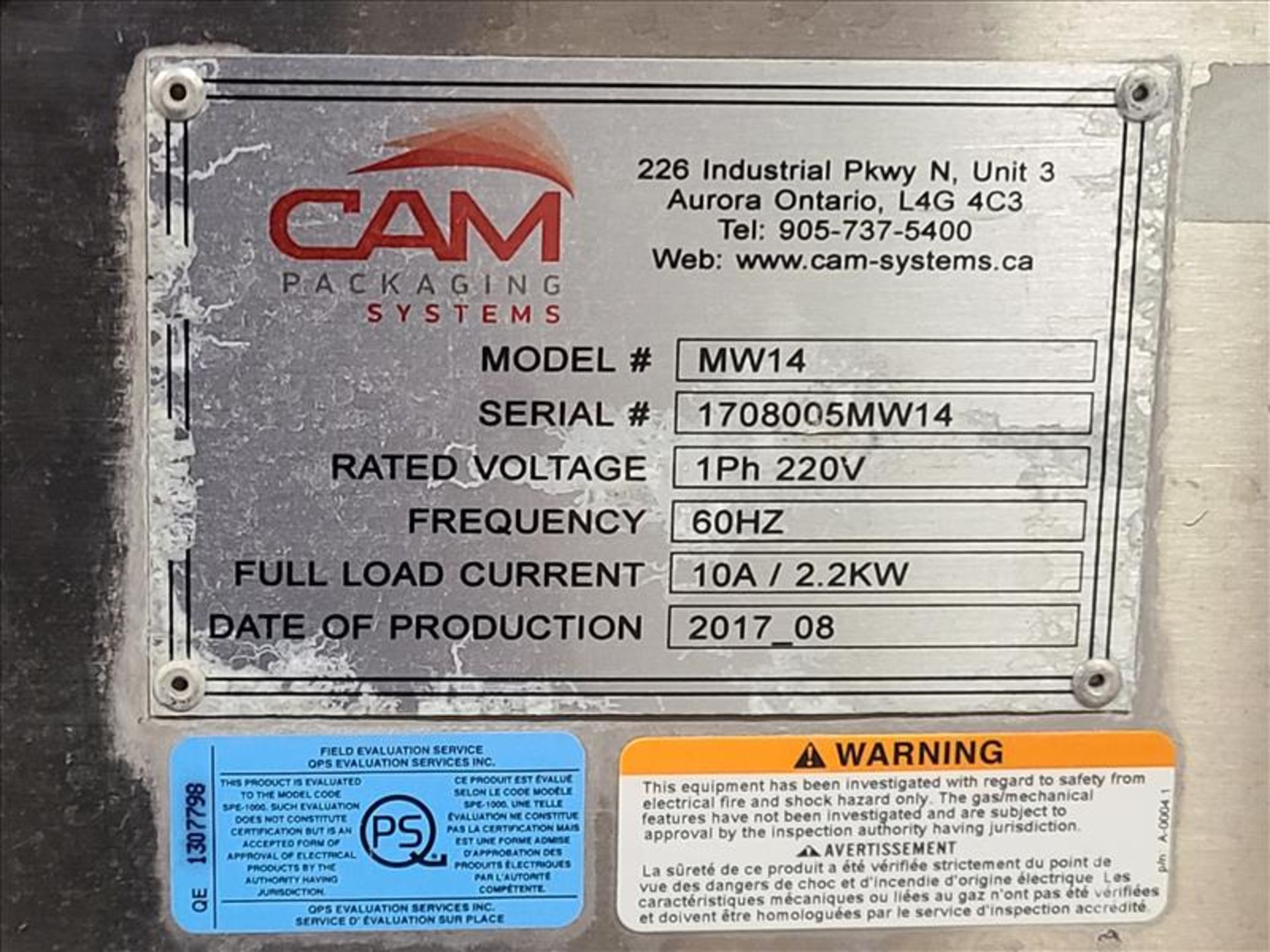CAM Packaging Systems Standup Bagger Filling System, mod. 8-200A, ser. no. 1708004PB, 220 volts, 3 - Bild 14 aus 14