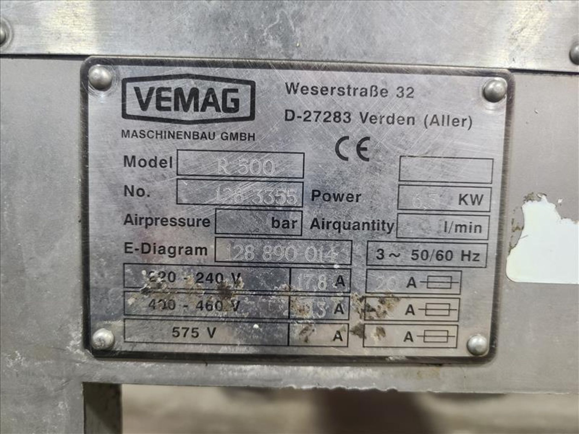 Reiser Vemag Vacuum Filler/ Sausage Stuffer, mod. R500, ser. no. 128 3355, 220-240 volts, 3 phase, - Image 6 of 6