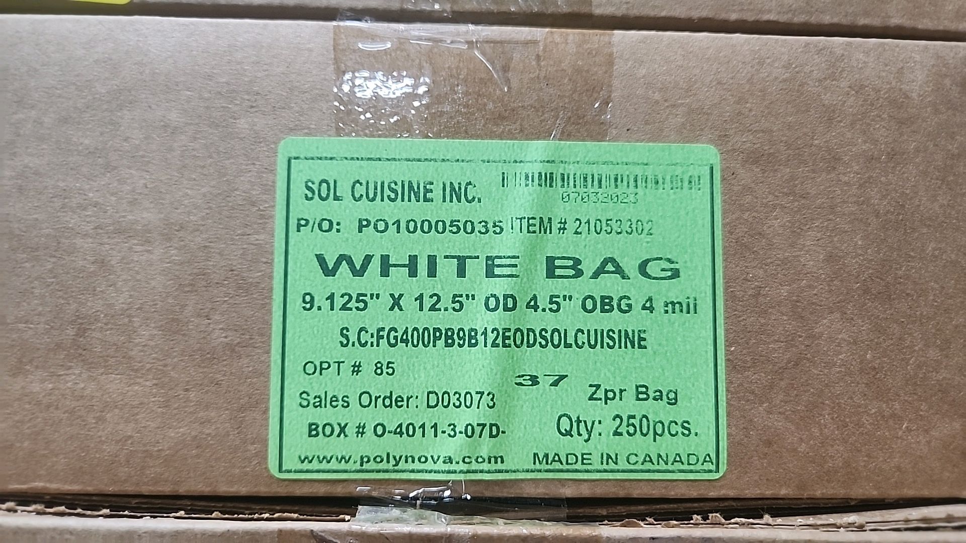 (3 pallets, 195 boxes/250 ea. = 48,750) NEW white bags OBG 4MIL, 9.125 in. x 12.5 in. OD 4.5 in. [ - Image 2 of 3