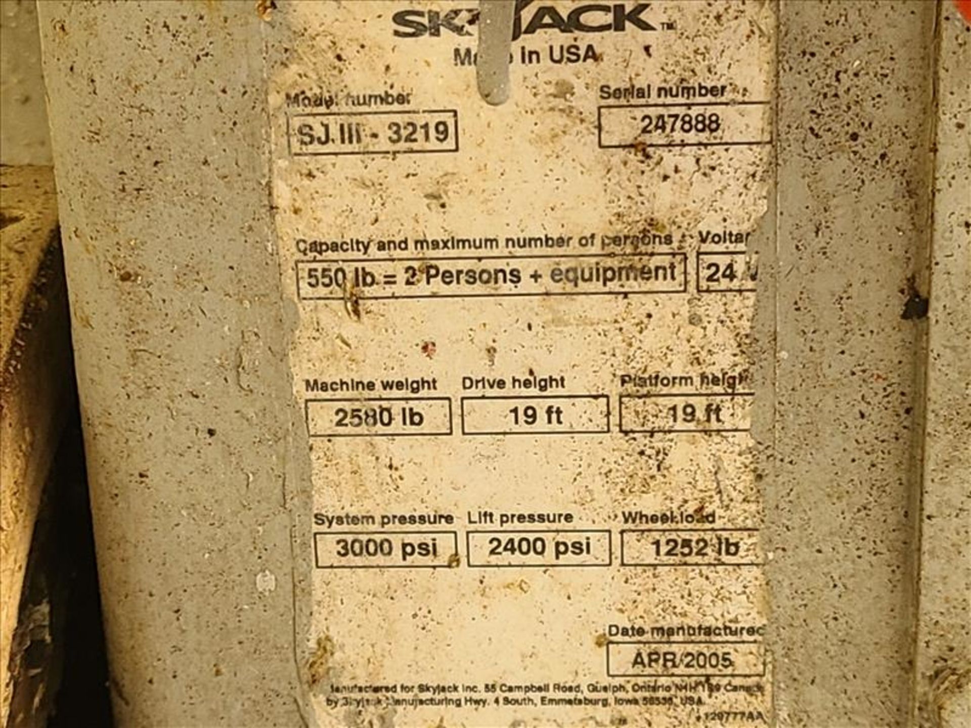 Skyjack Scissor Lift, mod. SJ III-3219, ser. no. 247888 [Loc.Raw Materials-Shipping/Receiving] - Image 4 of 4