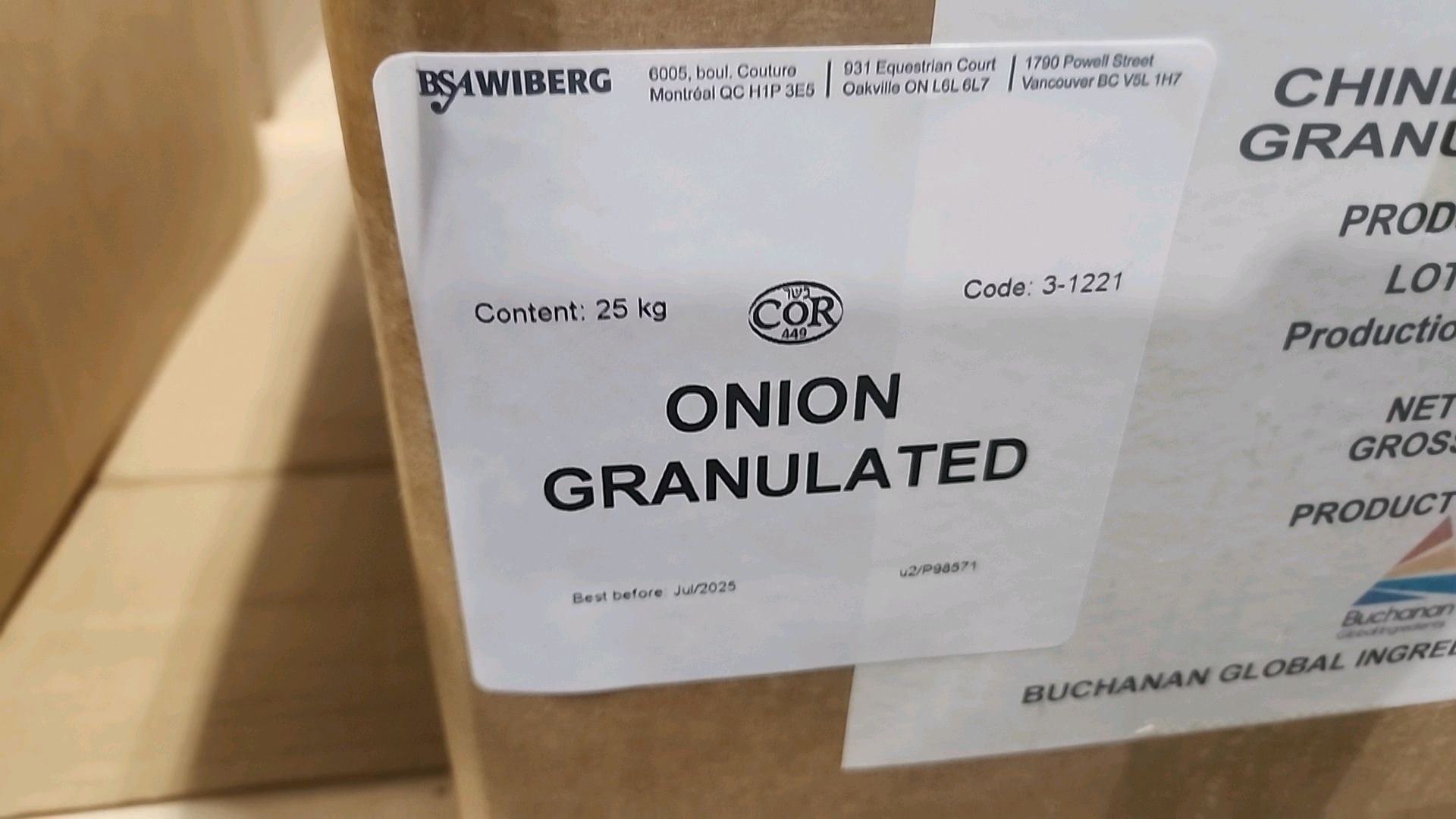 (1 box/25 kg) BSA Wiberg granulated onion [Loc.Warehouse] - Image 2 of 2